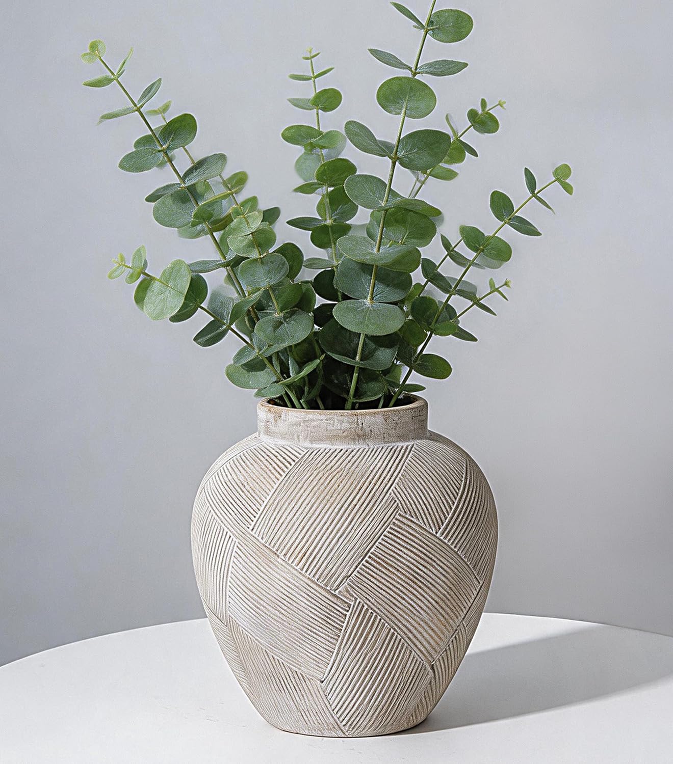 DREAMLOOM Ceramic Flower Vase, 9.3 inch Farmhouse Rustic Vintage Vases, Decorative Pottery Terracotta Vases for Home Decor, Living Room Dining Table Wedding Centerpieces