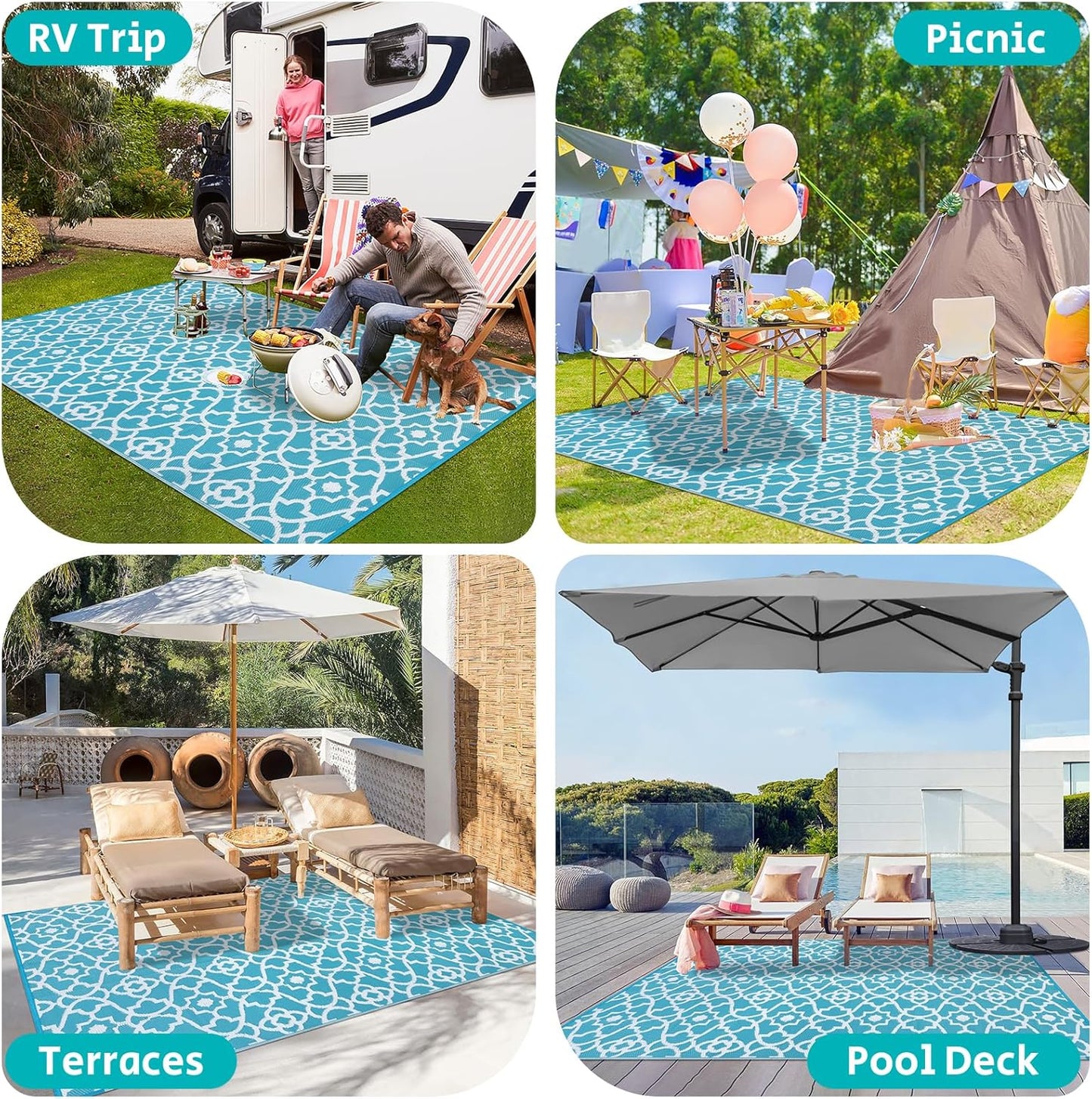 HEBE Outdoor Rug Waterproof 5x8, Plastic Straw Rug Camping Rug, Reversible Outdoor Patio Rugs RV Mat Clearance, Indoor Outside Floor Carpet for Porch,Deck,Camper,Balcony,Backyard