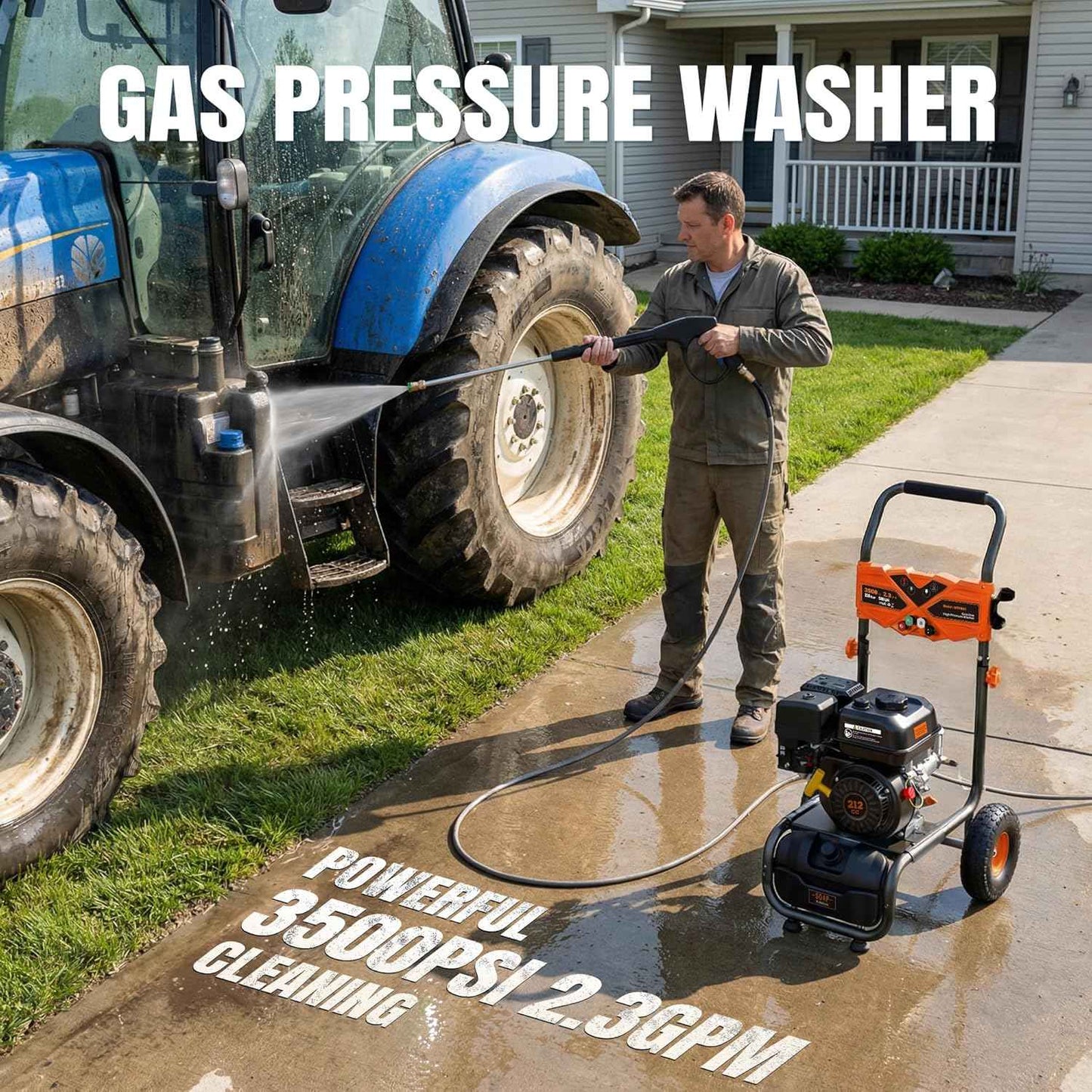 Gas Powered Pressure Washer 3500 PSI - 2.3 GPM Heavy Duty High Power Washer,212CC 7HP Engine with 25Ft Pressure Hose, Axial Aluminum Pump, Soap Tank, 4 Quick Connect Nozzle (Coral)
