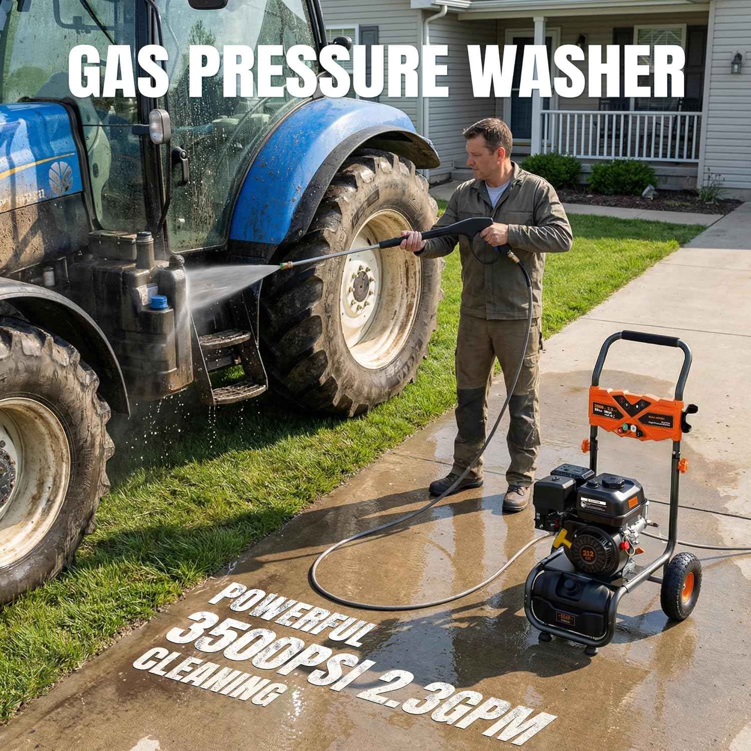 Gas Powered Pressure Washer 3500 PSI - 2.3 GPM Heavy Duty High Power Washer,212CC 7HP Engine with 25Ft Pressure Hose, Axial Aluminum Pump, Soap Tank, 4 Quick Connect Nozzle (Coral)