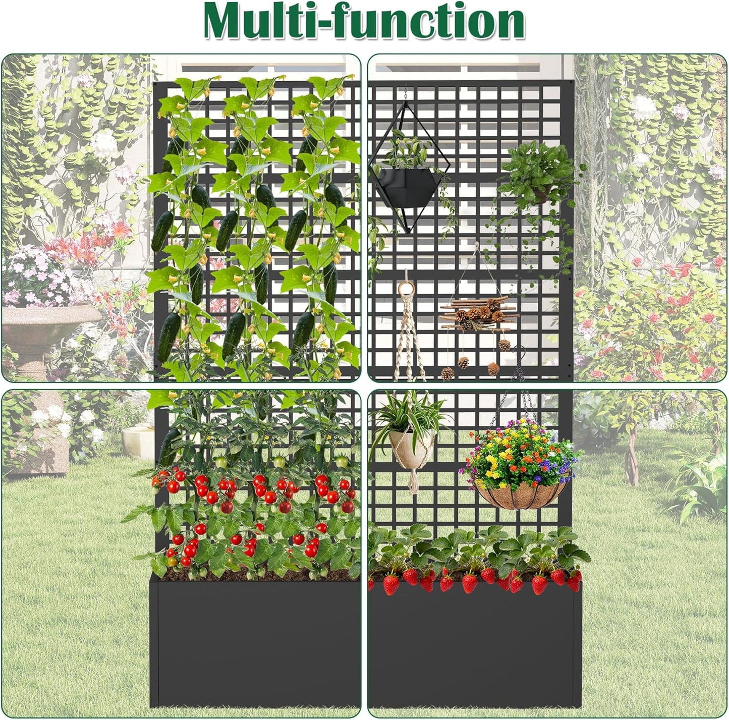 Metal Planter Box with Trellis 47" L x 16" W x 72" H, Raised Garden Bed with Privacy Screen, Privacy Planters for Climbing Plants, Flowers, Vegetables, Fruits