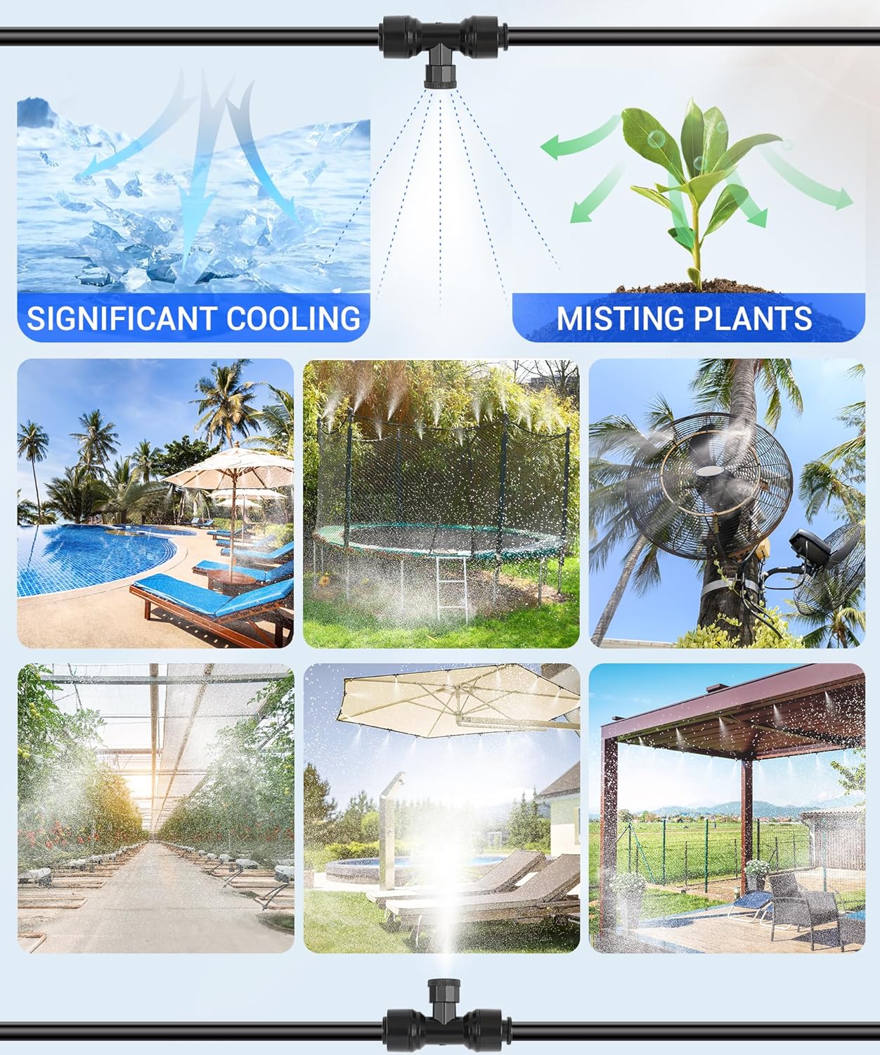 150FT Misters for Outside Patio Misters for Cooling (55 Mist Nozzles) Outdoor Water Patio Hose Greenhouse Mister System Outside Mist Backyard Trampoline for Waterpark Watering Misters for Cooling