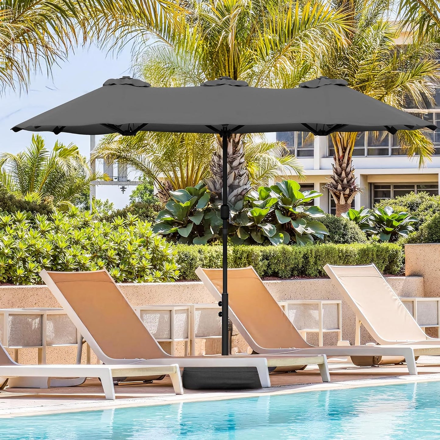 Vongrasig 15FT Large Patio Umbrella with Base Included, Outdoor Double sided Umbrellas with Crank Handle, Rectangle Table Umbrella for Pool Lawn Garden Market