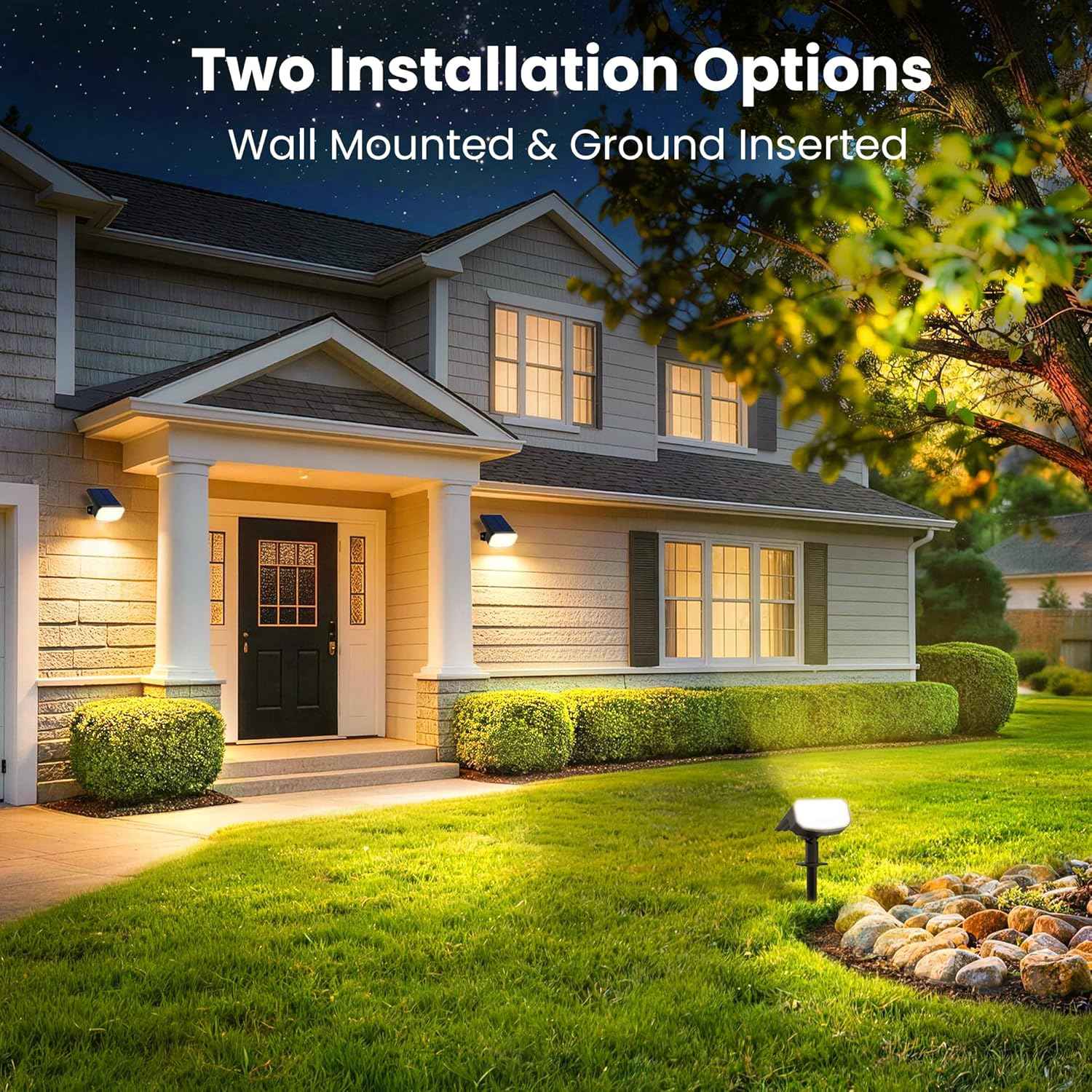 Solar Lights Outdoor Waterproof IP65, Super Bright LED, 3000K 2 Lighting Modes, Solar Powered Yard Garden Solar Spot Lights for Outside Landscape Auto On/Off -4 Pack
