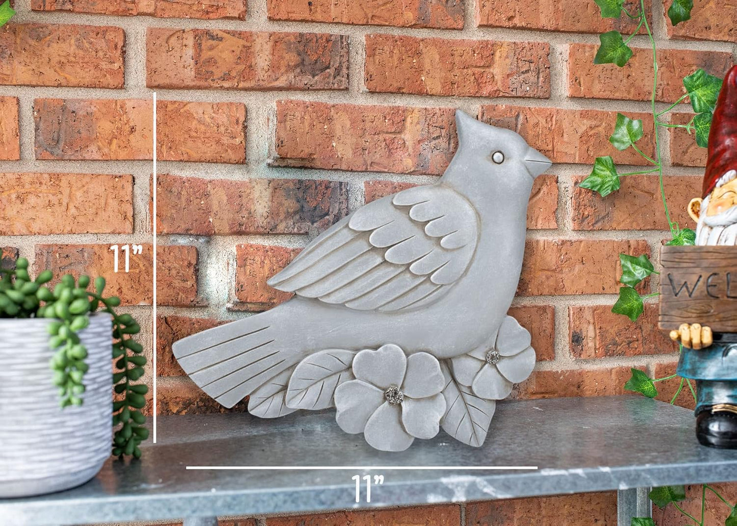 NAT & Jules Animal Character Shaped Dimensional Indoor Outdoor 11 inch Cast Resin Decorative Garden Stepping Stone, Patio, Walkway Sculpture Yard Art, Stone Grey Cardinal