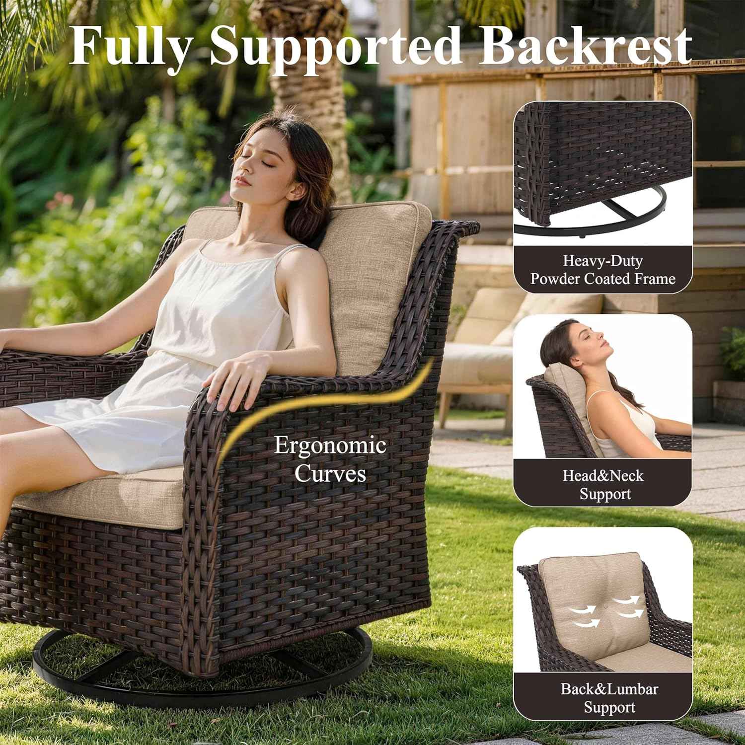 7-Piece Patio Furniture Set, Outdoor Thick Wicker Sectional Sofas with 2 Swivel Chairs, High Back Sectional Sofa Couch, Outdoor Conversation Set for Backyard, Porch, Deck, Brown