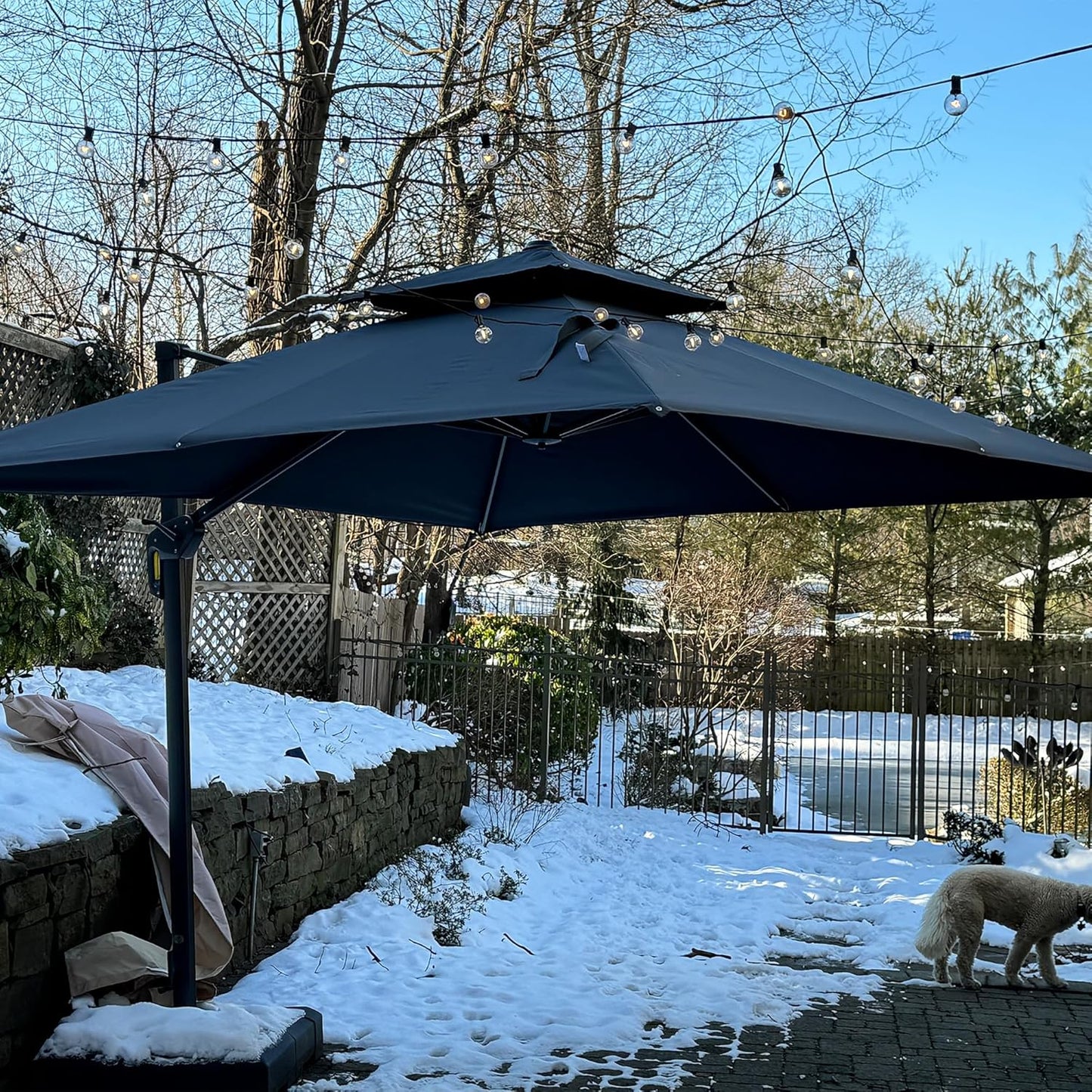PURPLE LEAF 10ft Patio Umbrella with Base Large Outdoor Square Umbrella Deluxe Hanging Double Top Cantilever Offset Market Umbrella Windproof Garden Umbrella Grey