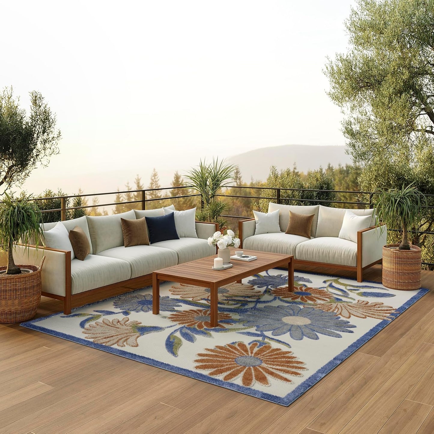 Nourison Home Aloha Beige Multicolor 9' x 12' Area Rug - Easy Cleaning, Non Shedding, Bed Room, Living Room, Dining Room, Kitchen (9' x 12')