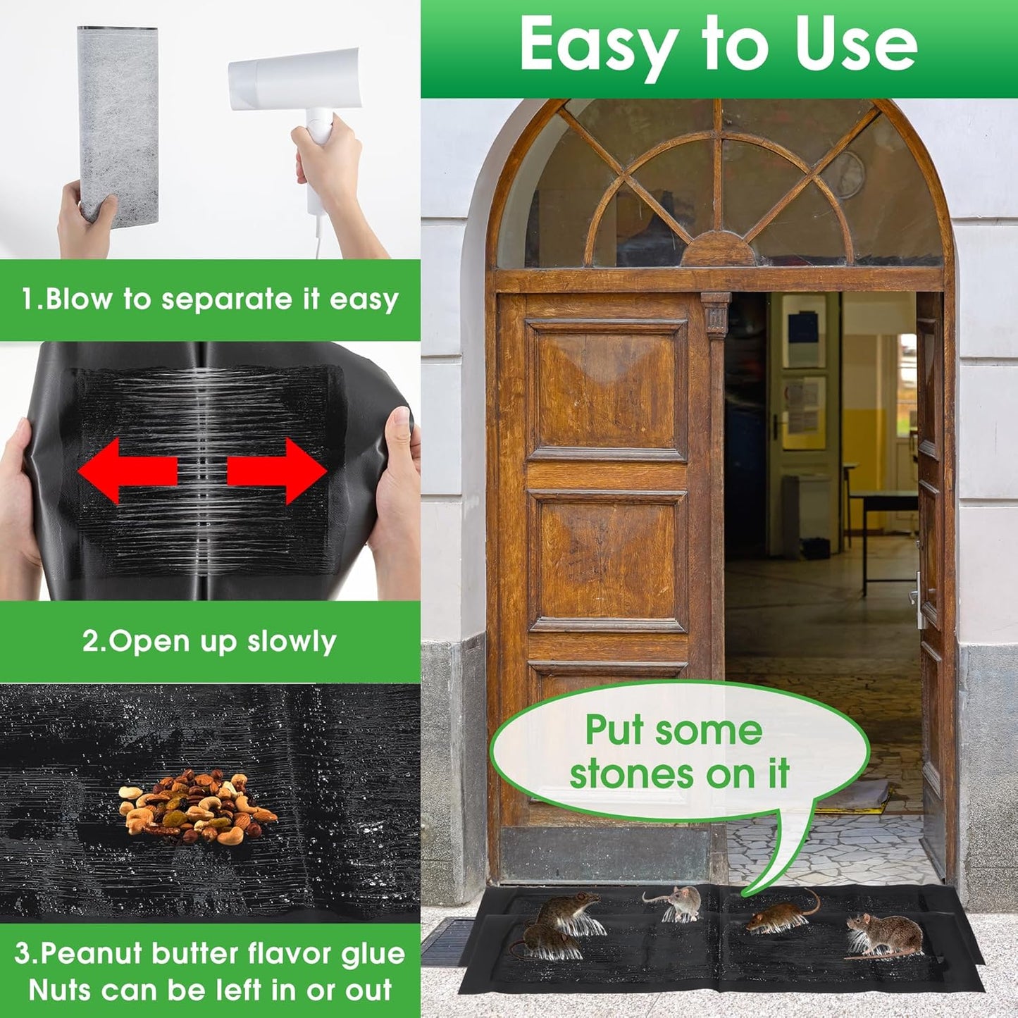 12 Pack 47 x 11 Mouse Glue Traps, Large Super Sticky Rat Glue Traps, Anti Slip and Pet Friendly, Peanut Scented Mice Sticky Board That Work for Home Indoor Outdoor Restaurant Kitchen Office
