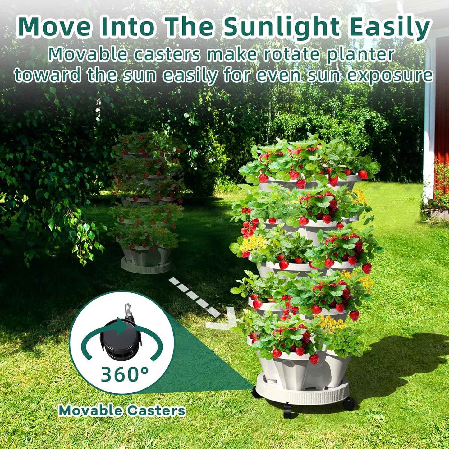 2 Pack 6 & 3 Tiered Strawberry Vertical Planter Tower Garden, Stackable Herb Garden Planter with Movable Casters and Bottom Saucer Indoor and Outdoor