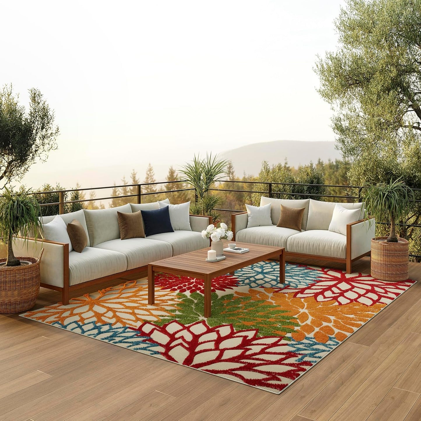 Nourison Home Aloha 7' x 10' Fabric Indoor/Outdoor Rug in Green/Multi-Color