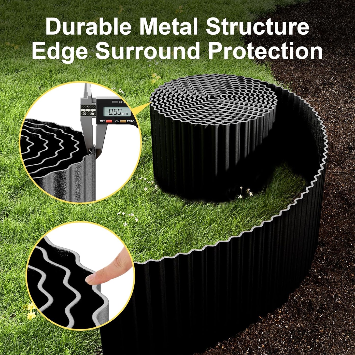 Land Guard Corrugated Garden Edging Border, 6" × 100' Landscape Paver Edging, Tall Landscape Edging, Fence for Garden, Flower Bed, Lawn and Landscape Edging (Black)