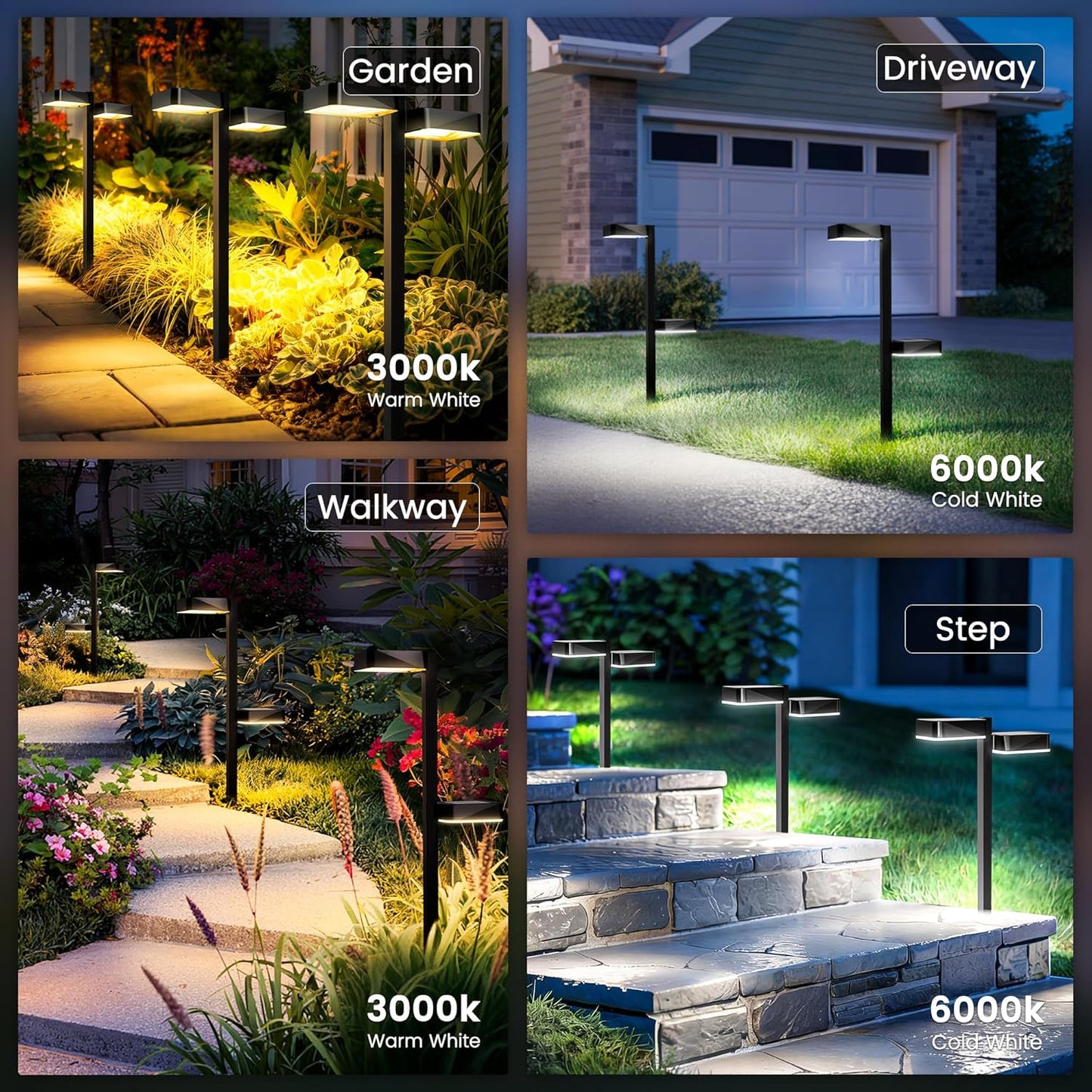 Solar Pathway Lights Outdoor Waterproof，4 Pack with 8 Head Modern Solar Lights, 2 Modes(Warm/Cold White) for Walkway,Yard,Patio,Driveway,Outside,Decor