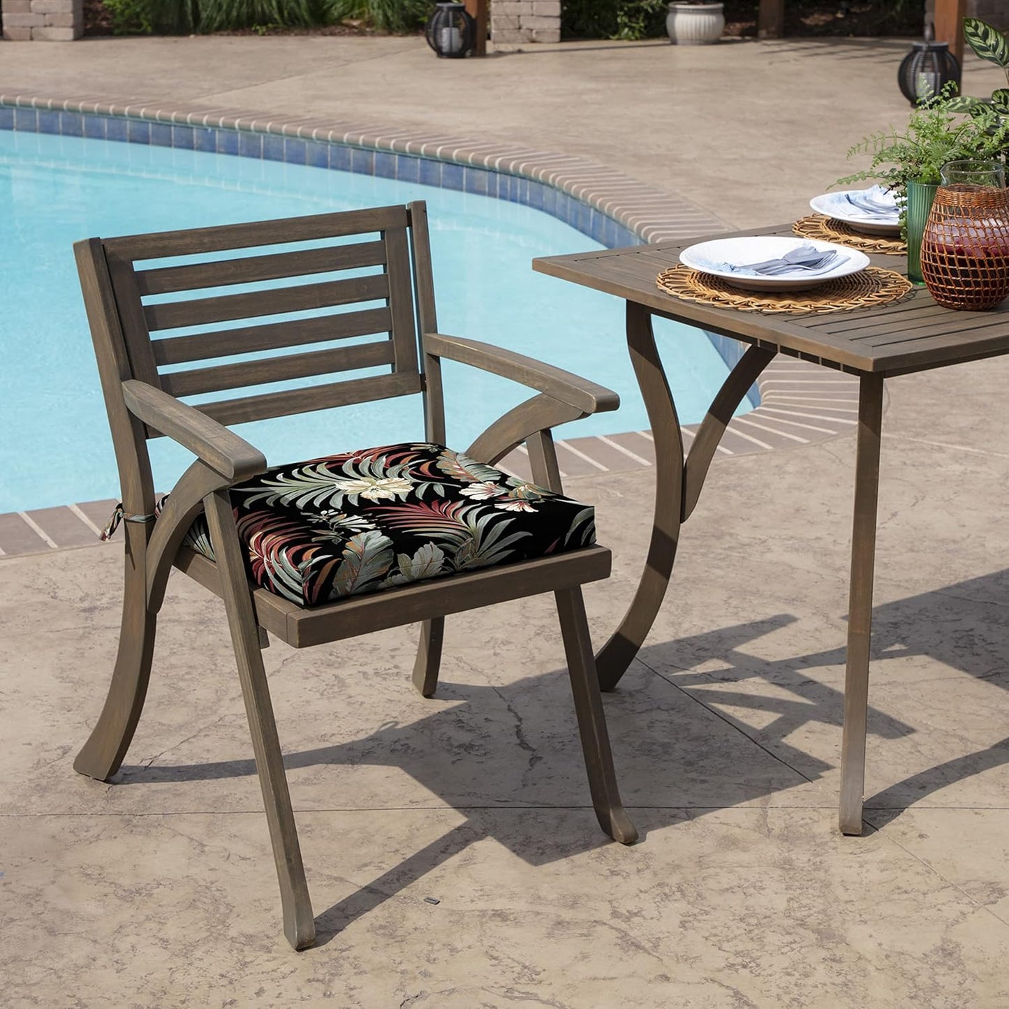 Arden Indoor/Outdoor Seat or Rocking Chair Cushion, 19 x 18, Water Repellent, Rain Proof, Fade Resistant Cushion for Rocking or Dining Chairs Simone Black Tropical