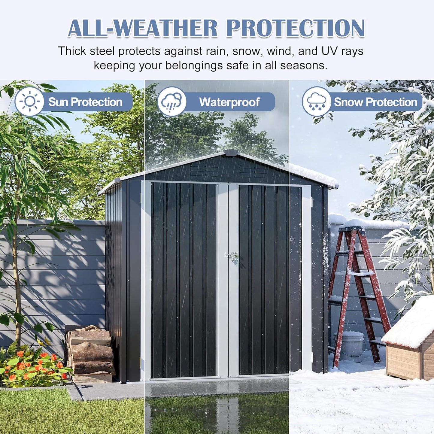 6'x4' Outdoor Storage Shed, 6x4 FT Galvanized Metal Garden Shed with Lockable Double Door & Floor Base, All-Weather Utility Tool Shed with 4 Vents for Backyard, Patio, Lawn, Gray