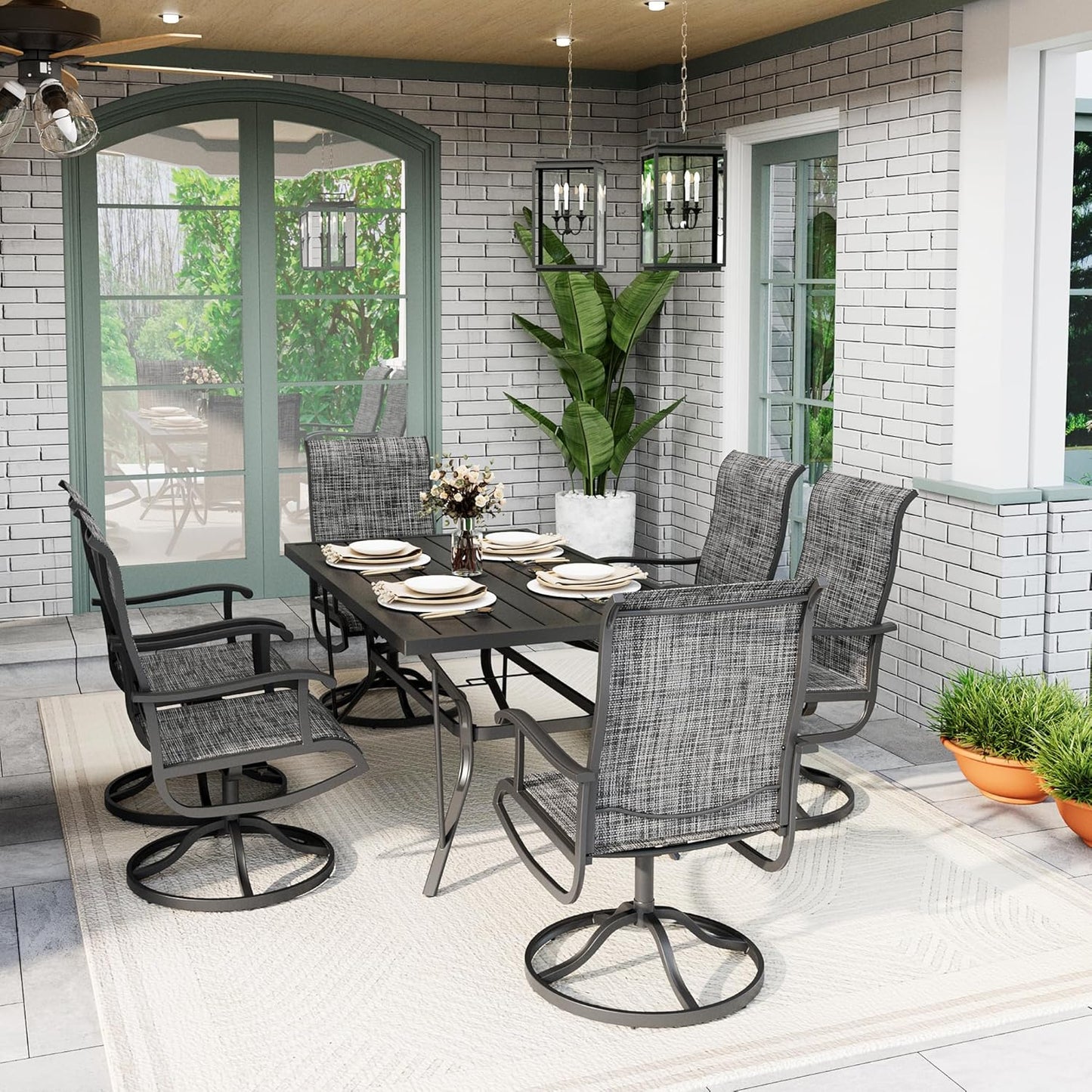 7-Piece Outdoor Dining Set, Patio Furniture Set with Textilene Swivel Chairs, Outdoor Table & 6 Chairs for Garden, Backyard, Poolside, Deck, Charcoal