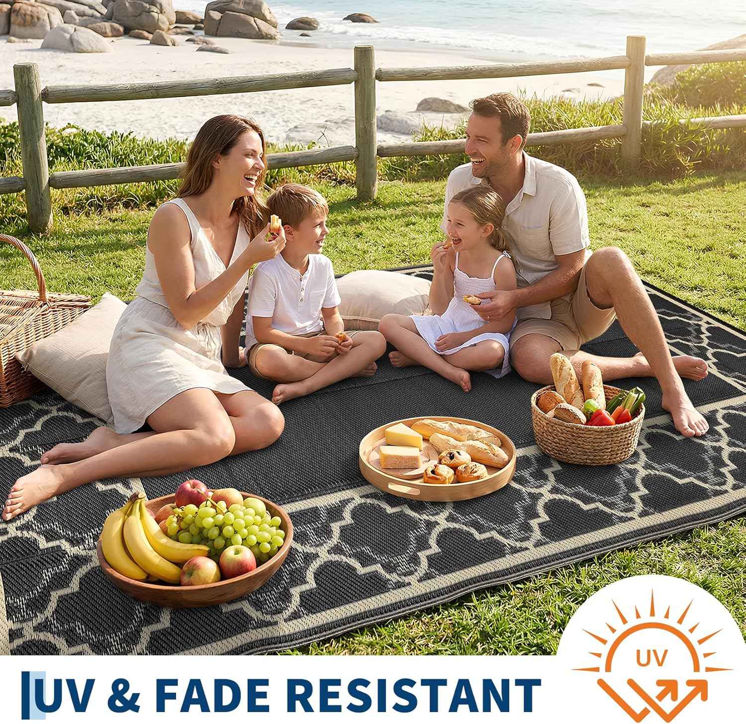 Garvee Reversible Outdoor Rug 8x10, Waterproof Outdoor Plastic Straw Rug with Interlacing Pattern, RV Mat for Picnics, Patio, Camping, Balcony, Deck, Backyard, Porch, Coffee