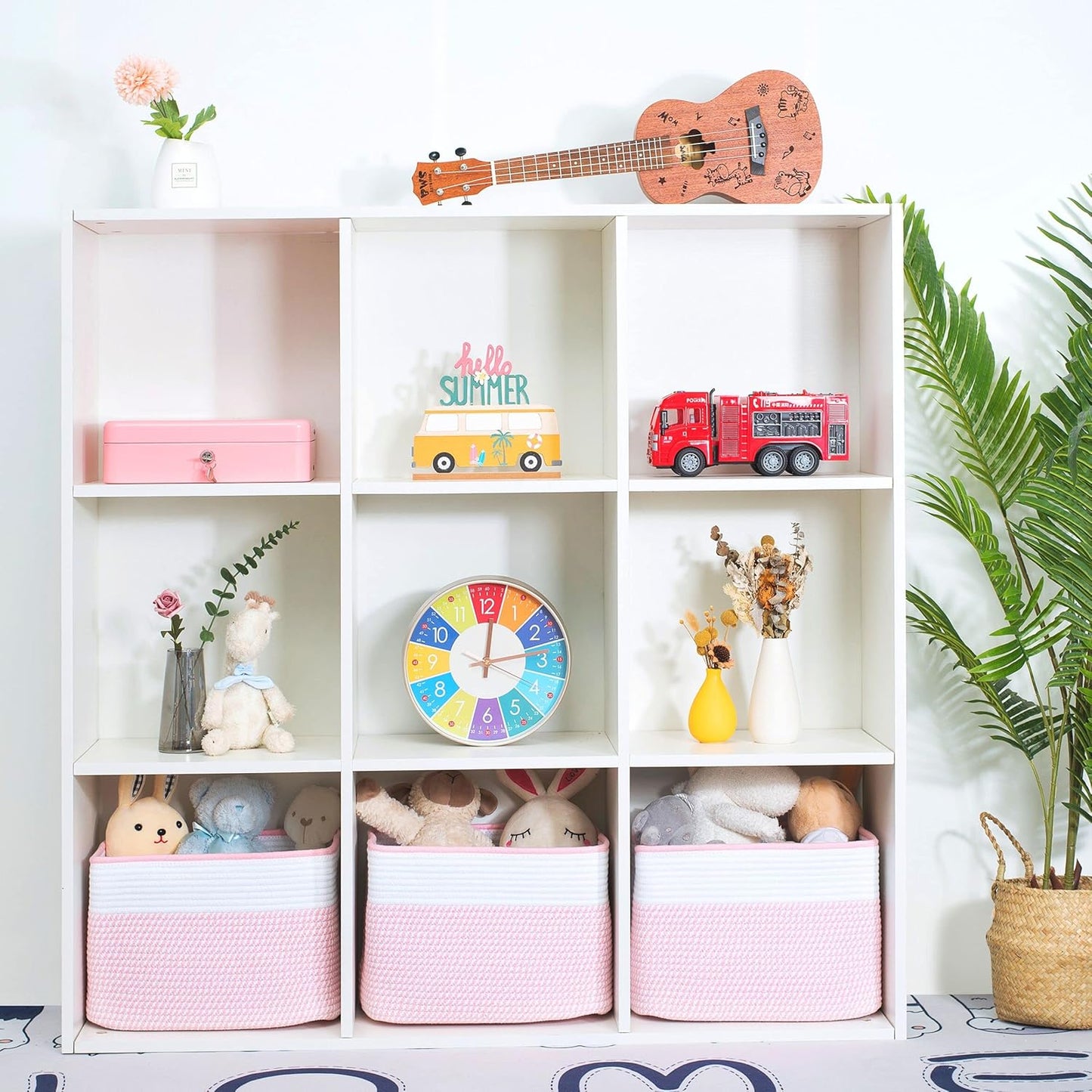 MINTWOOD Design Storage Basket for Shelves, Decorative Baskets for Organizing, Book Basket, Storage Cube Bin Box, Woven Closet Organizer, Pantry Closet and Shoe Basket, Light Pink