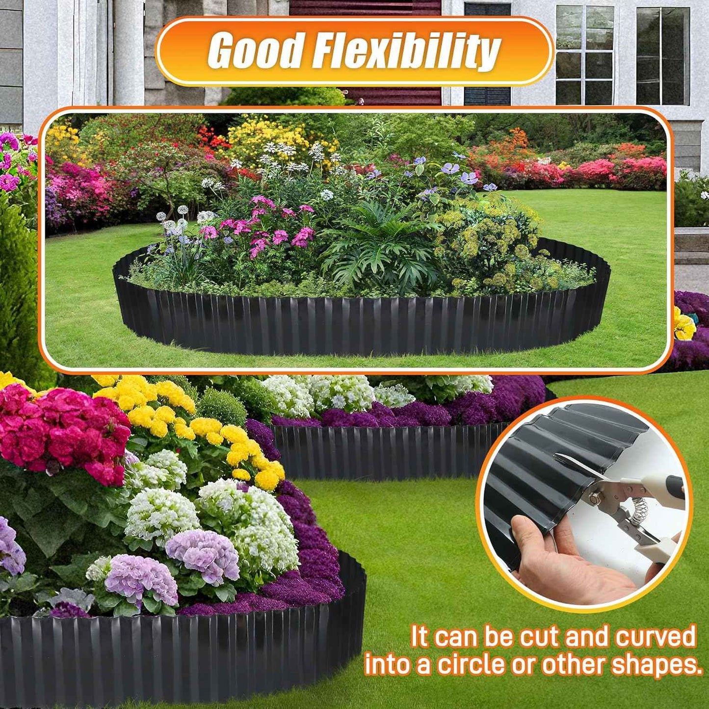 Quibbay Corrugated Metal Garden Edging, 6"20Ft Landscape Border for Lawn, Flower Bed and Garden, Sturdy Galvanized Steel Yard, Flexible for DIY Landscaping and Yard, Black
