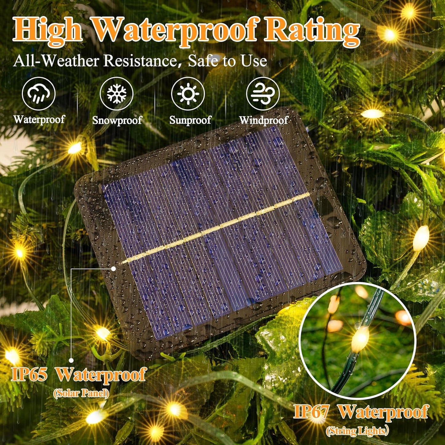 2 Pack Solar String Lights Total 240LED 80FT, IP67 Waterproof String Lights for Outside with 8 Modes, Upgraded Solar Panel Fairy Lights for Garden Party Wedding Decorations (Warm White)