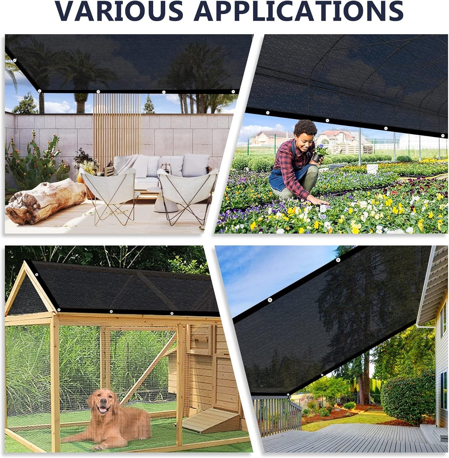 VICLLAX 50% Shade Cloth, 7x13FT Durable Black Mesh Trap with Every 3 FT Grommet, Sun Shade Fabric Netting for for Plants Cover, Greenhouse, Chicken Coop, Barn Kennel, Garden Patio