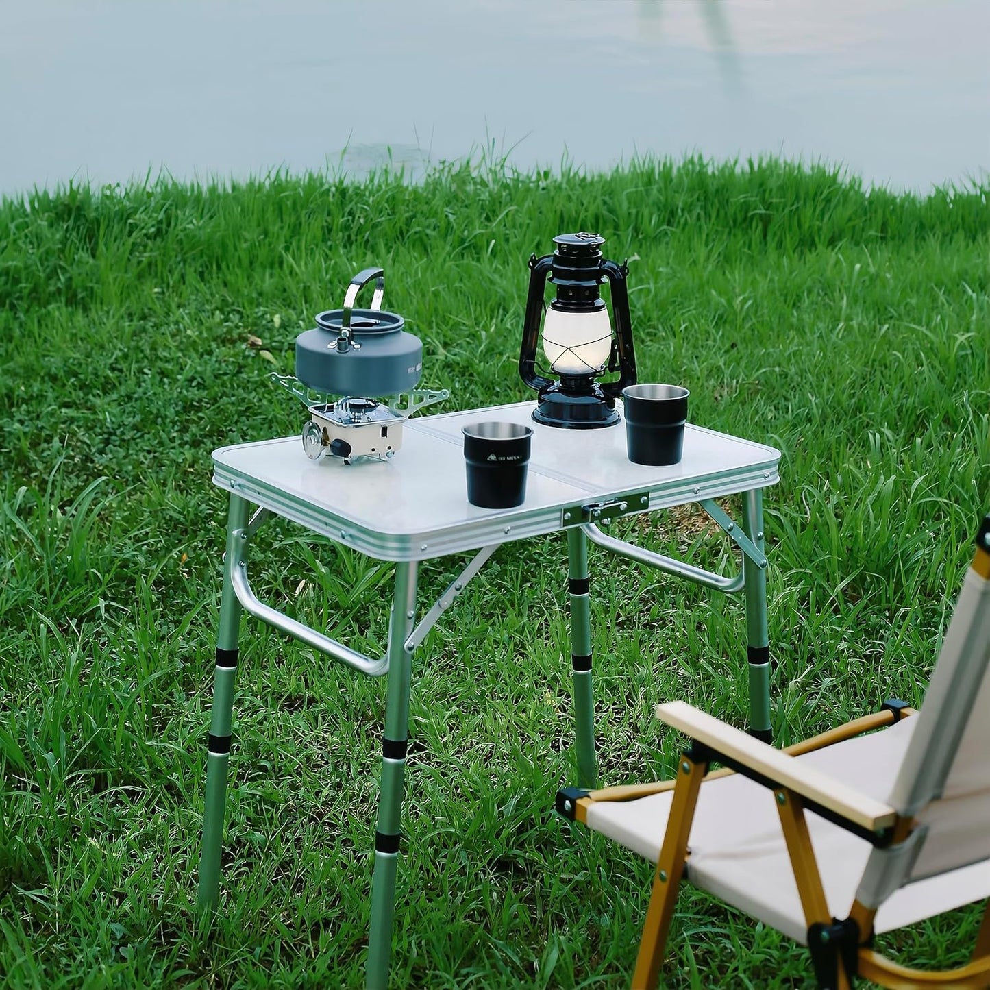 Yriuat Folding Camping Table 2ft Portable Picnic Table Adjustable Height Small Card Table Aluminum Foldable Lightweight with Carry Handle for Outdoor Indoor Hiking Camp BBQ Beach
