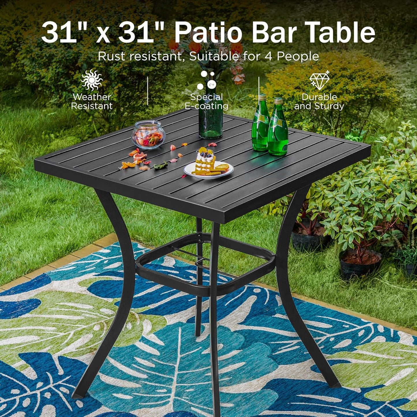 PHI VILLA 5 Piece Outdoor Bar Set, Counter Height Patio Bar Bistro Table and Swivel Bar Stools Chairs with All Weather Brown Textilene Fabric for Garden, Yard, Poolside