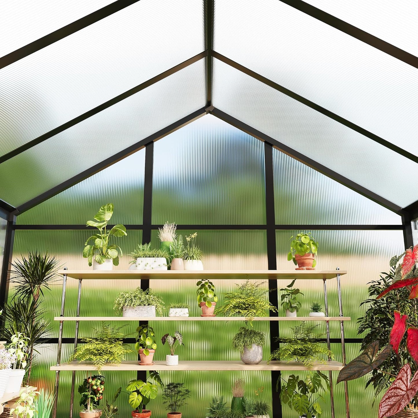 6 X 8 FT Greenhouse, Outdoor Greenhouses, Polycarbonate Panels with Aluminum Frame, Adjustable Roof Vent and Lockable Door, Green Houses for Outside Backyard, Garden, Patio