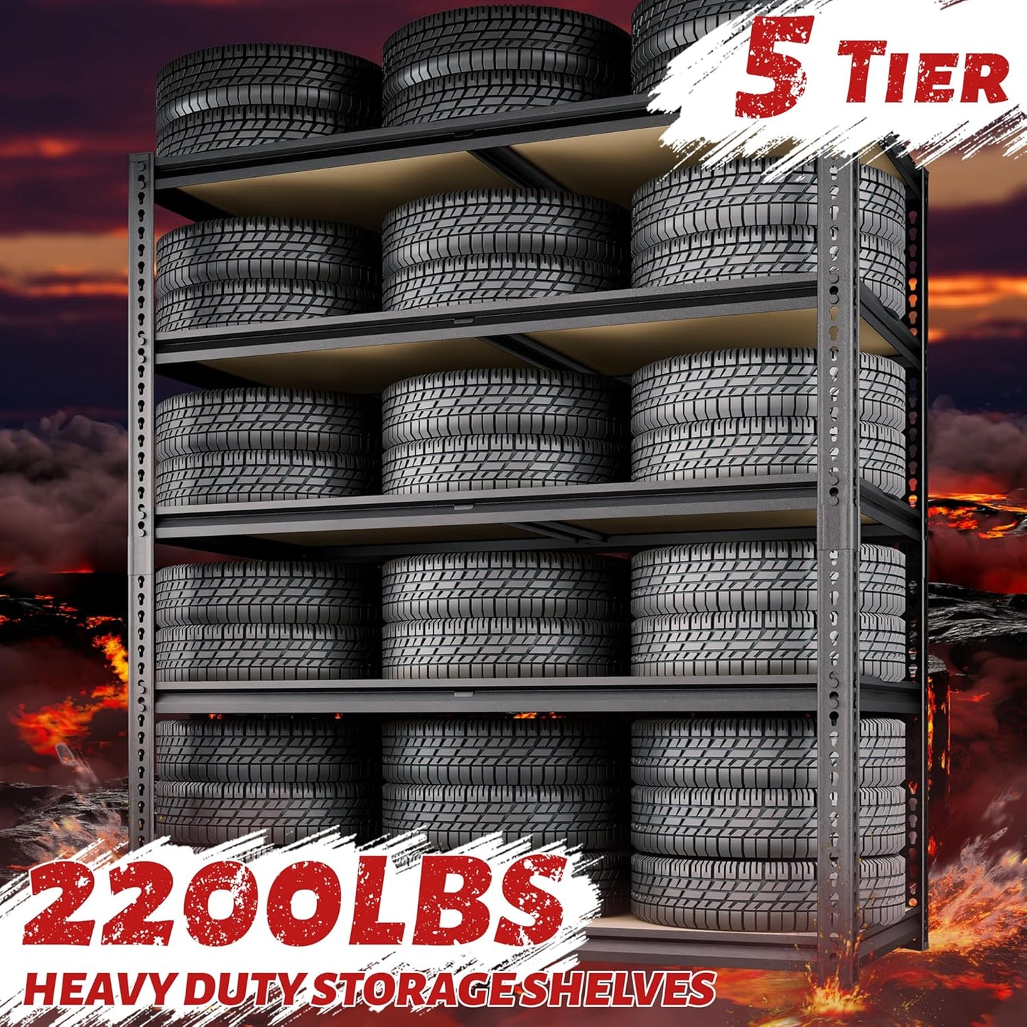 72" H Storage Shelves Heavy Duty, 2200LBS Garage Shelving, 5 Tier Metal Shelving Unit Adjustable Garage Shelves Utility Rack Shelf for Storage Warehouse Pantry Closet,40" W × 20" D × 72" H, Black