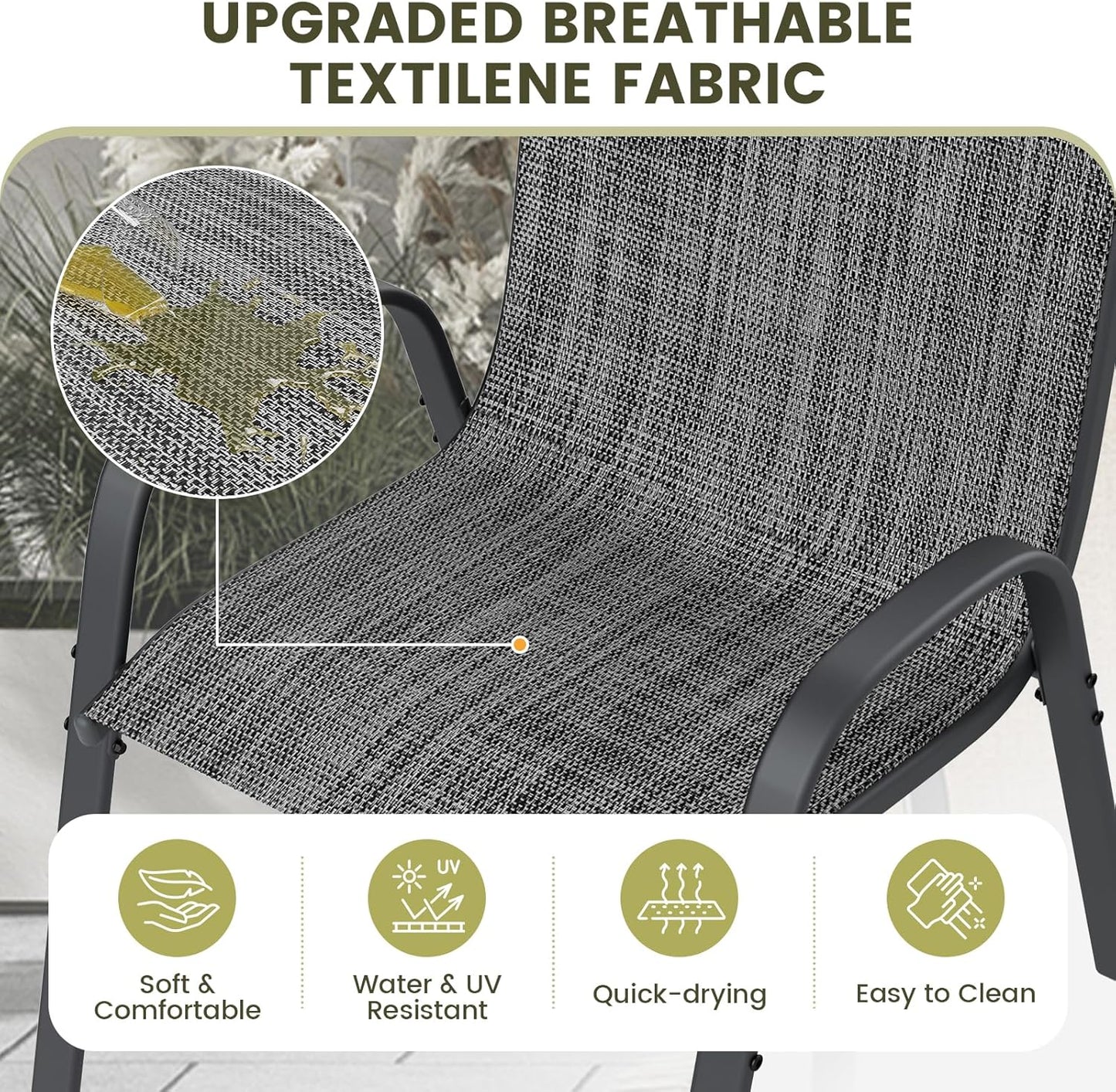 UDPATIO Patio Dining Set of 7, Outdoor Table and Chairs Set with Square Metal Table, 6 Stackable Patio Chairs with High Back, Outdoor Furniture for Deck Garden Backyard Lawn Poolside (Dark Grey)