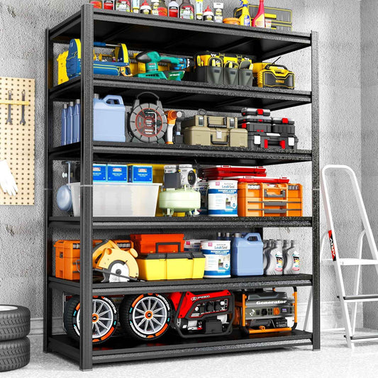 Garage Shelving Heavy Duty Storage Shelves 3000LBS 6-Tier Adjustable Metal Shelving Units Garage Storage Shelves for Warehouse, Industrial, Basement, Commercial, 78"H × 45"W × 19.6"D, Black