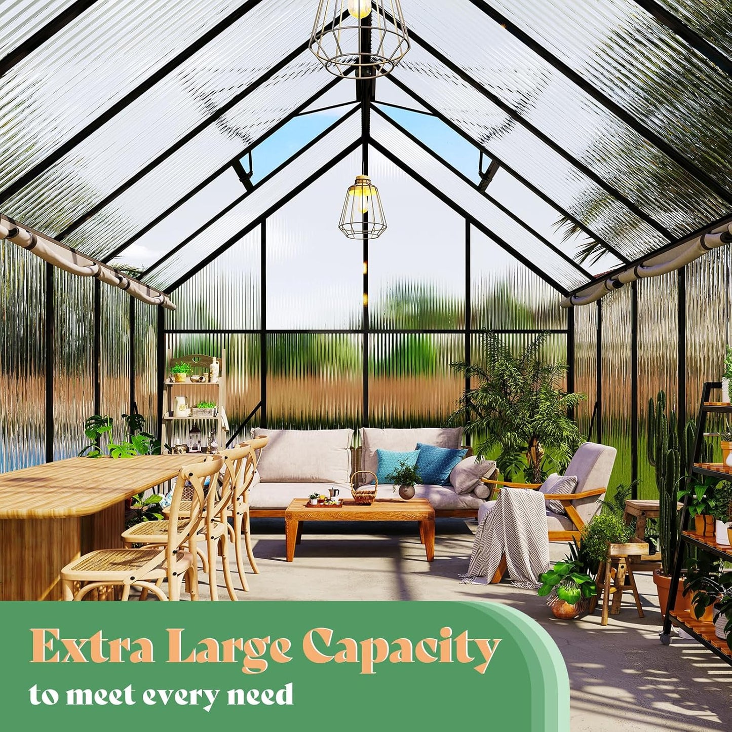Amerlife 8x11.5x7 FT Polycarbonate Greenhouse for Outdoors, Walk-in Design with Aluminum Frame, 2 Windows and Swing Door, Heavy-Duty Greenhouse Construction for Garden, Black
