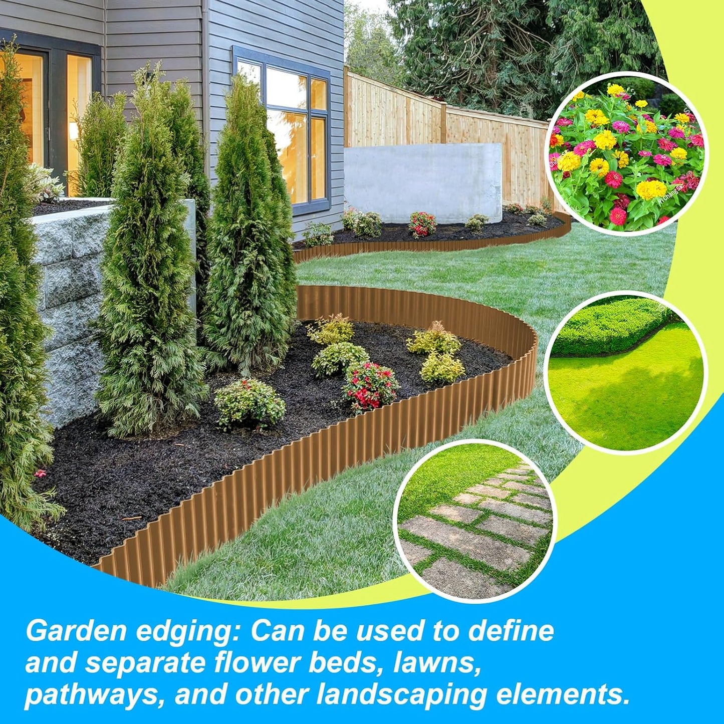 LAVEVE Corrugated Metal Garden Edging 8" x 20Ft, Landscape Edging Border for Lawn, Flower Bed, Garden Fence, Paver Edging (Bronze)