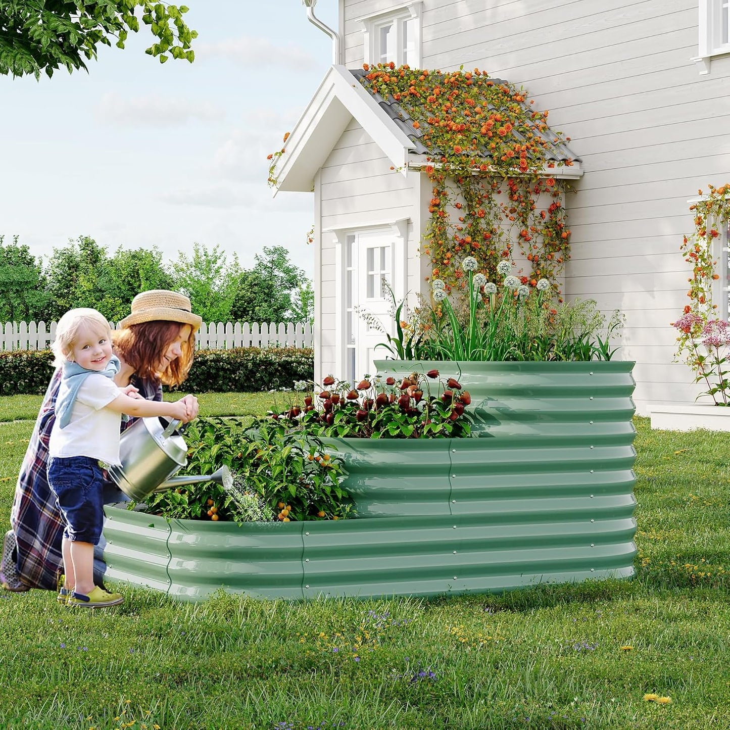 Galvanized Raised Garden Bed Kit – 61x42x31 in Outdoor Planter Box for Vegetables, Herbs & Flowers. Modular 3-In-1 Raised Garden Beds Outdoor with Open Base, Garden Box and Planters for Plants