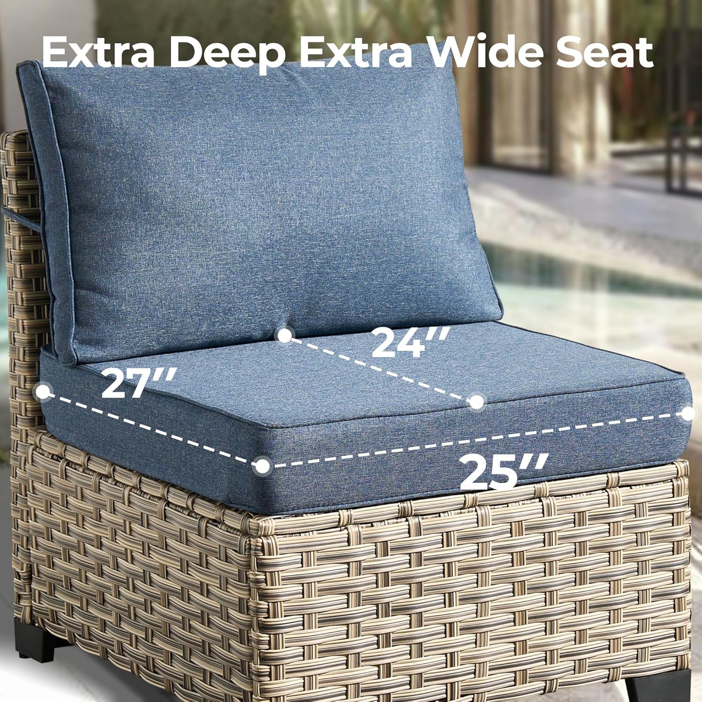 HOOOWOOO Outdoor Sectional Patio Furniture Set with Fire Pit Table,10 Pieces Wicker Conversation Sets L Shaped Couch,Extra Deep Out Door Sofa Outside Furniture with Swivel Chairs,Denim Blue