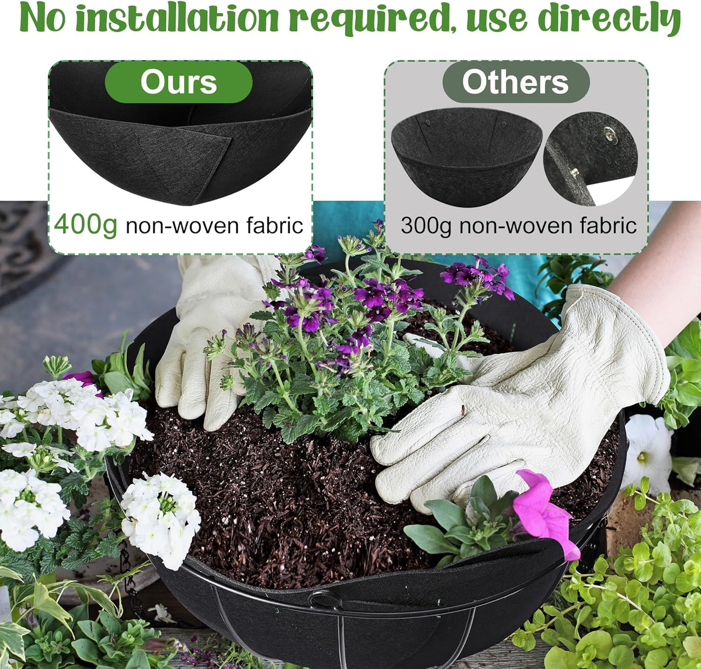 Adnee 3 Pcs 12 Inch Fabric Planter Basket Liner-Felt Flower Pot Liners-Hanging Plant Basket Fiber Insert for Garden Wall Hanging Planter Flower Vegetables(Round)