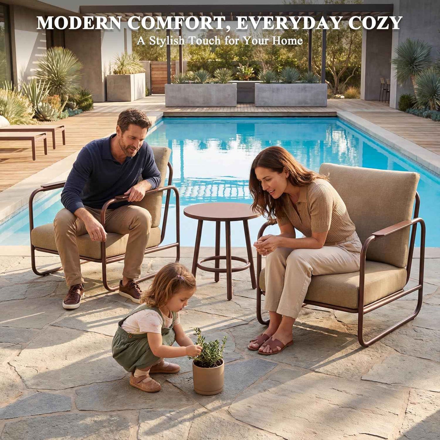 3-Piece Aluminum Outdoor Conversation Set, Modern Deep Seating Chairs with Thick Cushions & Coffee Table, Weather-Resistant for Garden, Porch, Deck, Balcony