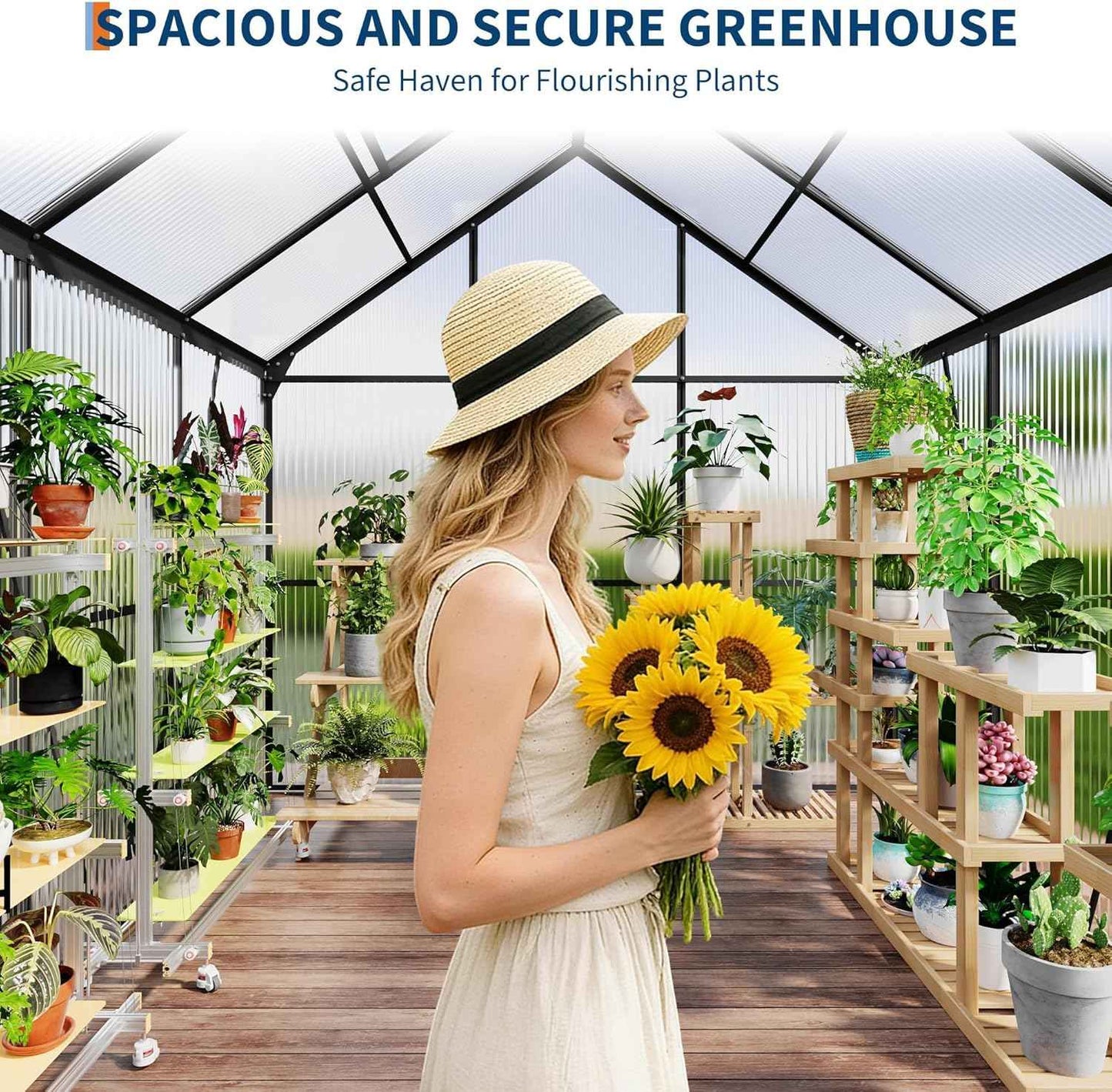 IDEALHOUSE 6x6 ft Polycarbonate Greenhouse with Adjustable Roof Vent, Walk-in Greenhouse for Outdoor Garden Backyard, Heavy Duty Aluminum Frame, 720g/M² PC Panels, Black