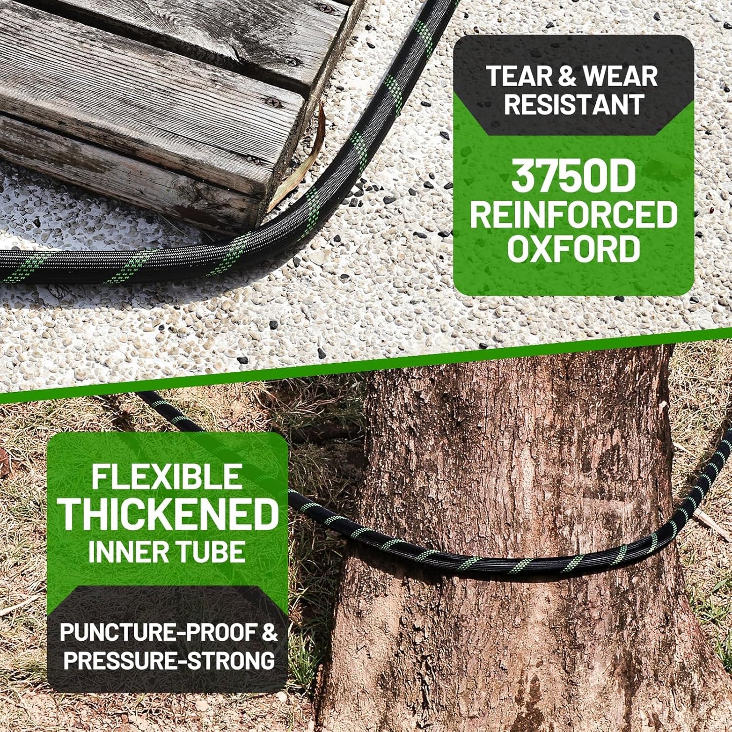SUPCLUB 200Ft (100Ft+100Ft) Non-Expandable Garden Hose with 3750D Oxford Fabric, Kink & Leak Proof, Lightweight Outdoor Water Hose