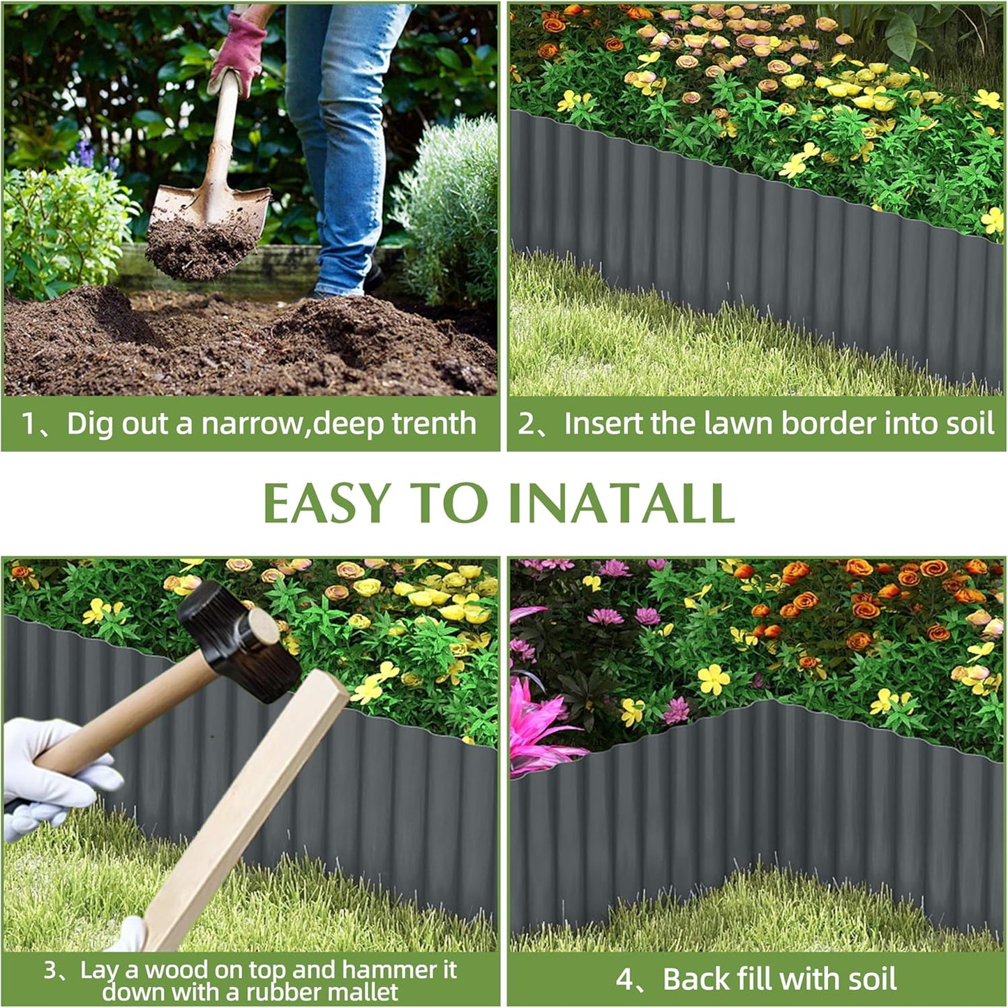 Metal Garden Edging Border, Corrugated Steel Landscaping, DIY for Lawn (Black, 6 Inch x 20FT)