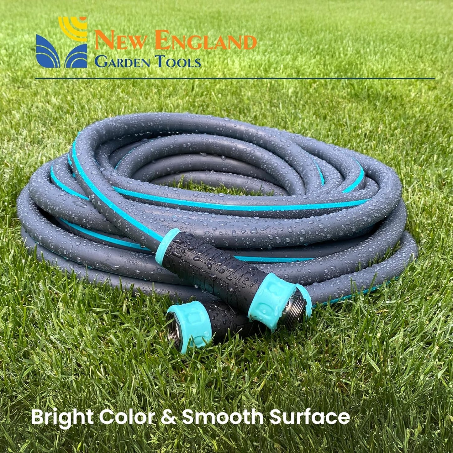Hybrid Garden Water Hose 50 ft x 5/8”, Durable Heavy Duty Material, Kink-Free with Swivel Grips and Anodized Couplings, 700005 by New England Garden Tools