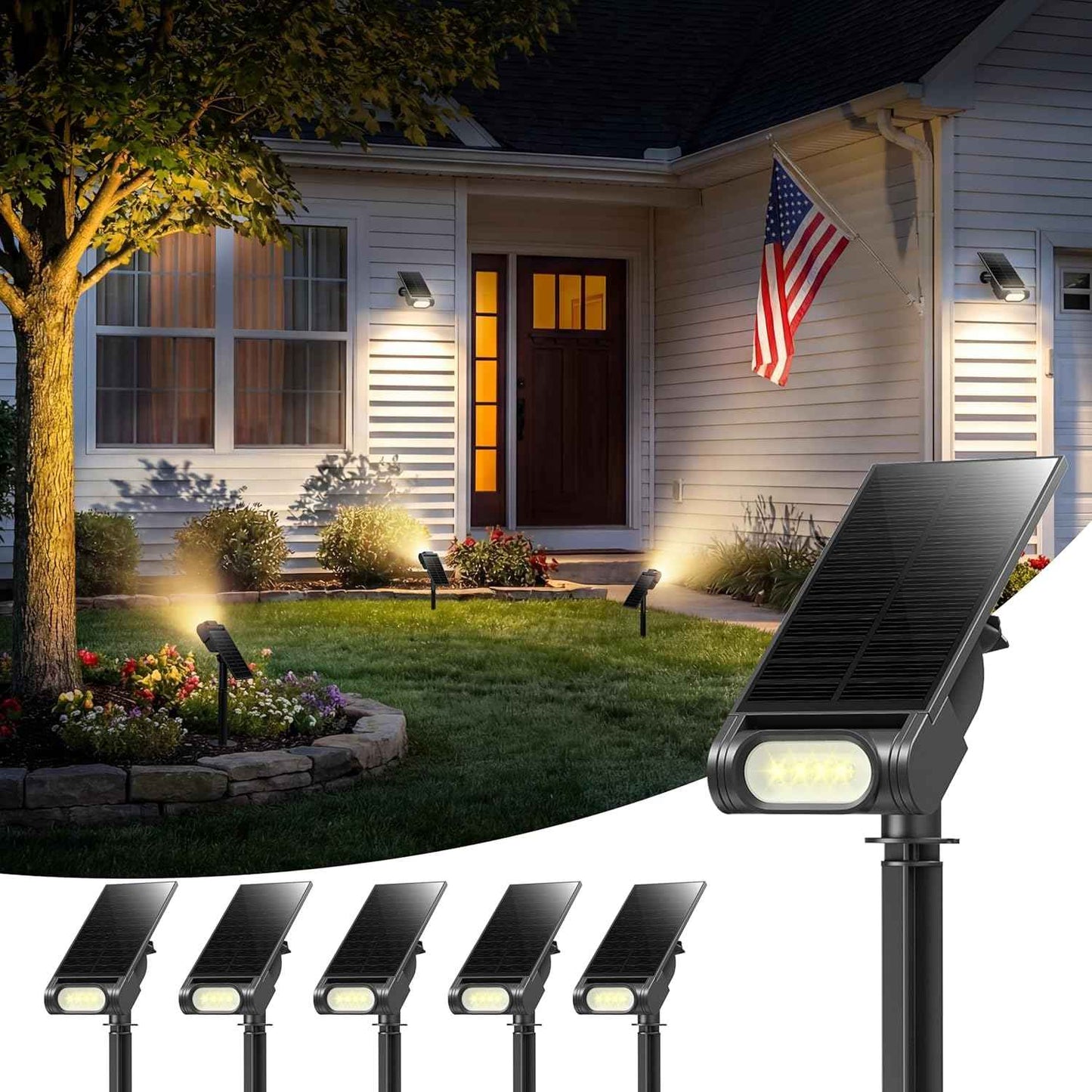 EZVALO Solar Spot Lights Outdoor IP67 Waterproof, Adjustable Solar Landscape Lights, 3 Lighting Modes Solar Spotlights for Outside Yard Garden Plant Trees Pathway Flag (Warm White-6Pack)