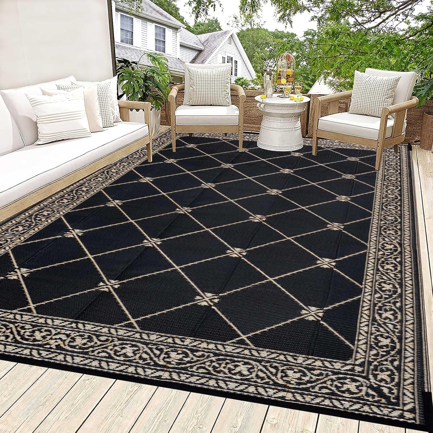 HiiARug Outdoor Rug for Patios Clearance 6'x9' Outdoor Plastic Straw Rug Waterproof Patio Camping Rug Reversible RV Mat Outdoor Area Rugs for Outdoors, RV, Backyard, Deck, Camping