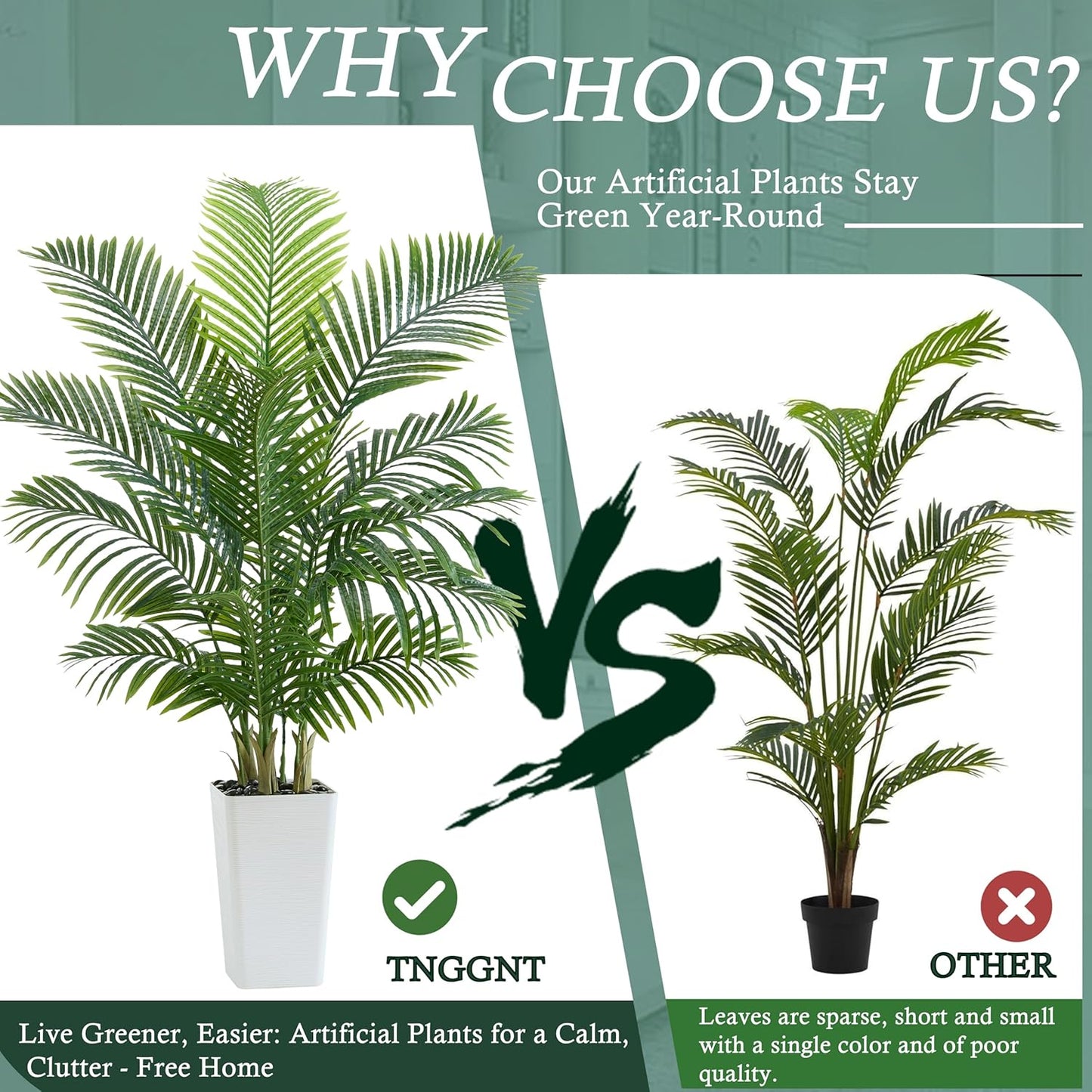 Artificial Palm Tree：5FT Tropical Fake Silk Plant UV Resistant Faux Areca Palm with White Planter & Black Pebbles for Home Office Living Room Decor Indoor Patio Porch Balcony (5FT,1-Pack,White)