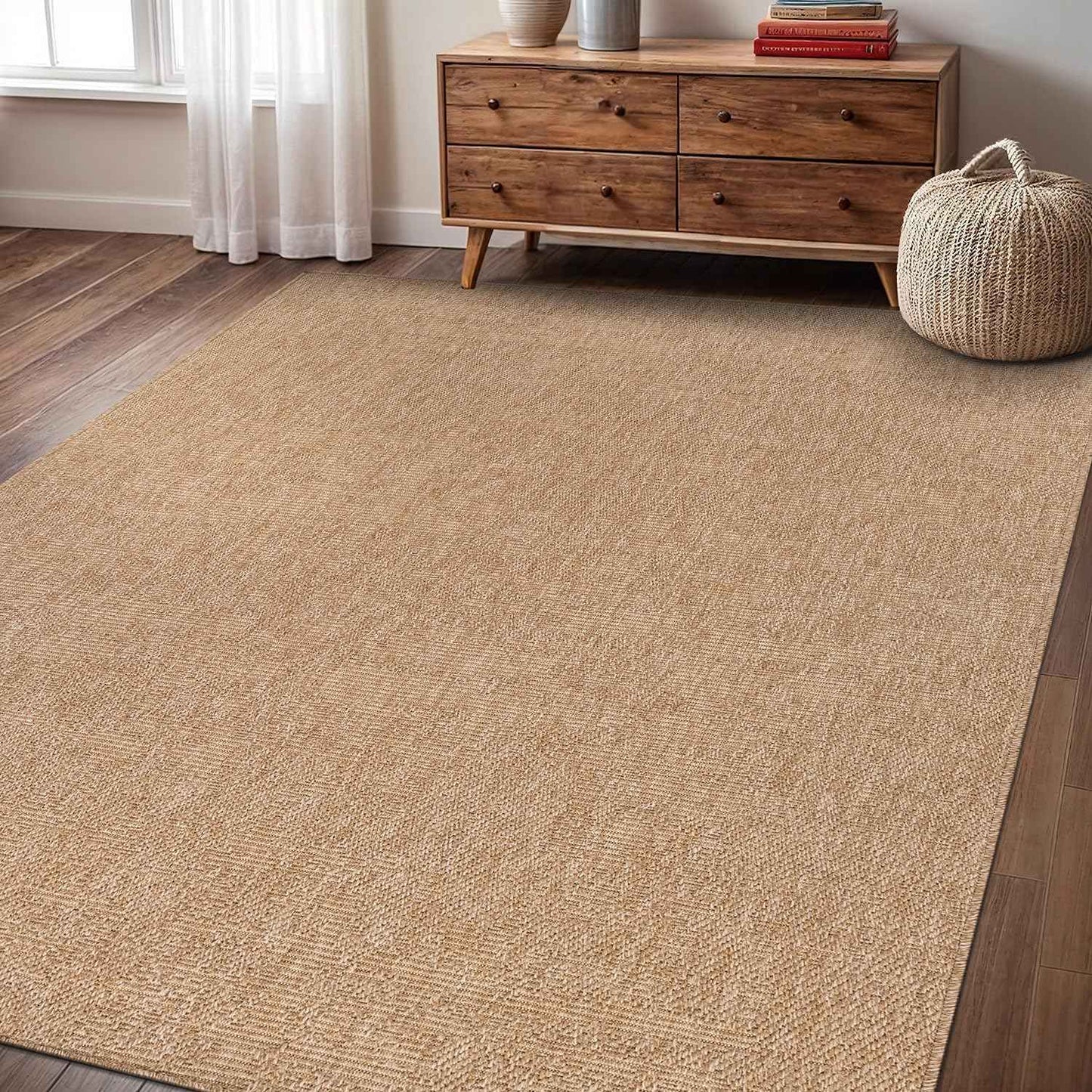 Washable Easy Jute Rug 8x10, Indoor Outdoor Rugs Natural Color Farmhouse Area Rugs for Living Room, Kitchen Rug High Traffic Area, Easy to Clean Solid Boho Woven Design Outside Carpet (8 X 10 Natural)