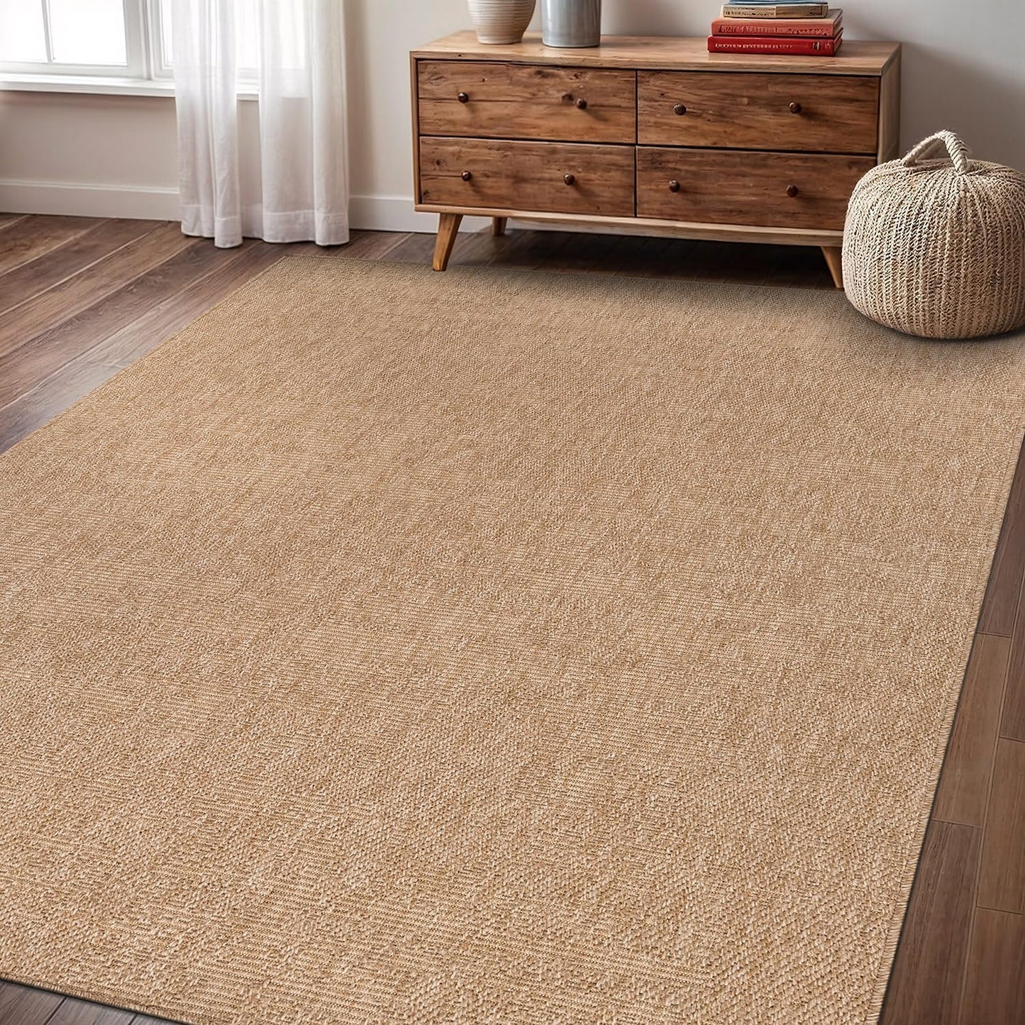 Washable Easy Jute Rug 6x9, Indoor Outdoor Rugs Natural Color Farmhouse Area Rugs for Living Room, Kitchen Rug High Traffic Area, Easy to Clean Solid Boho Woven Design Outside Carpet (6 X 9 Natural)