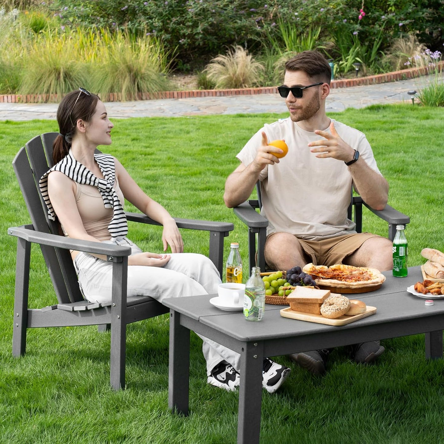 Stackable Adirondack Chair Set of 4, HDPE Outdoor Patio Chair - Durable and Space Saving, Suitable for Porches, Lawns or Garden, Grey