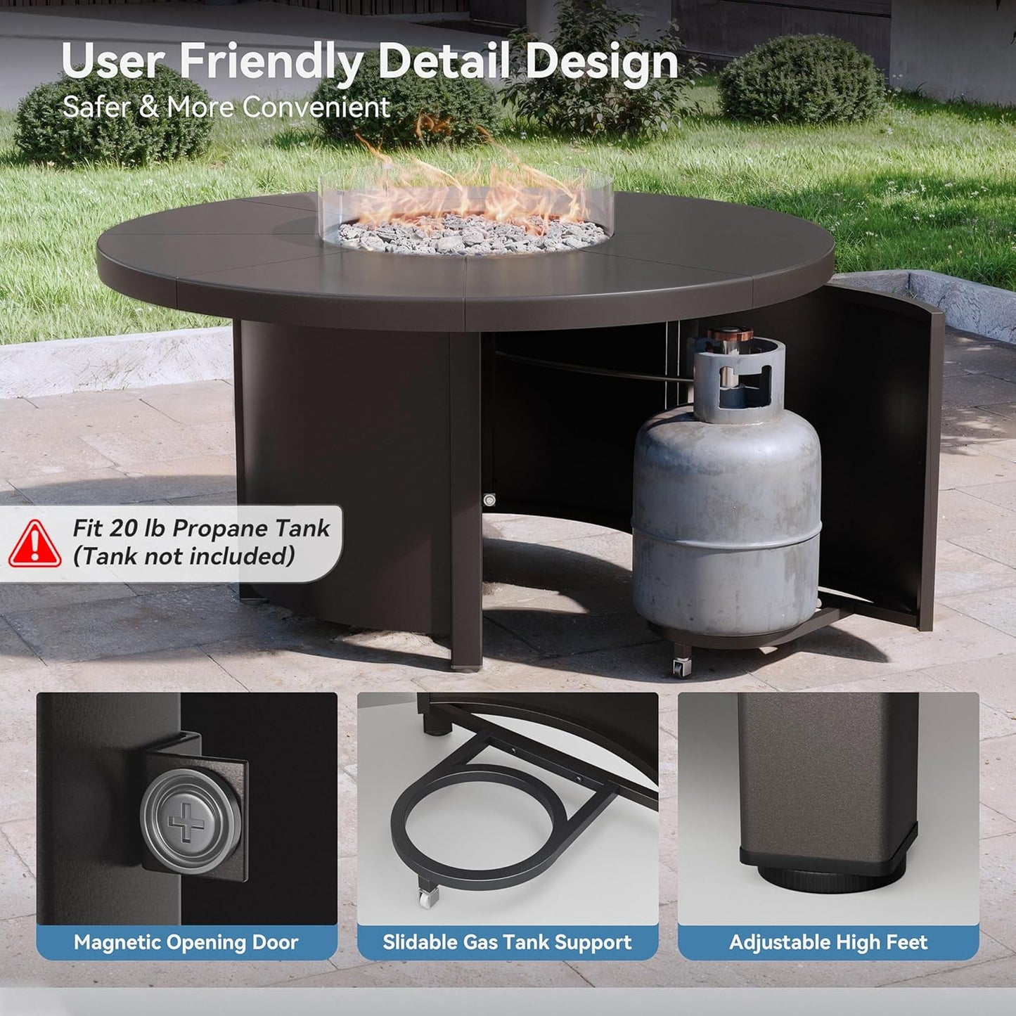 5 Piece Metal Outdoor Patio Furniture Set with 48"/55000 BTU Round Fire Pit Table,Outdoor Dining Table Set 4 Swivel Chairs No-Slip Cushions and Waterproof Covers,Grey