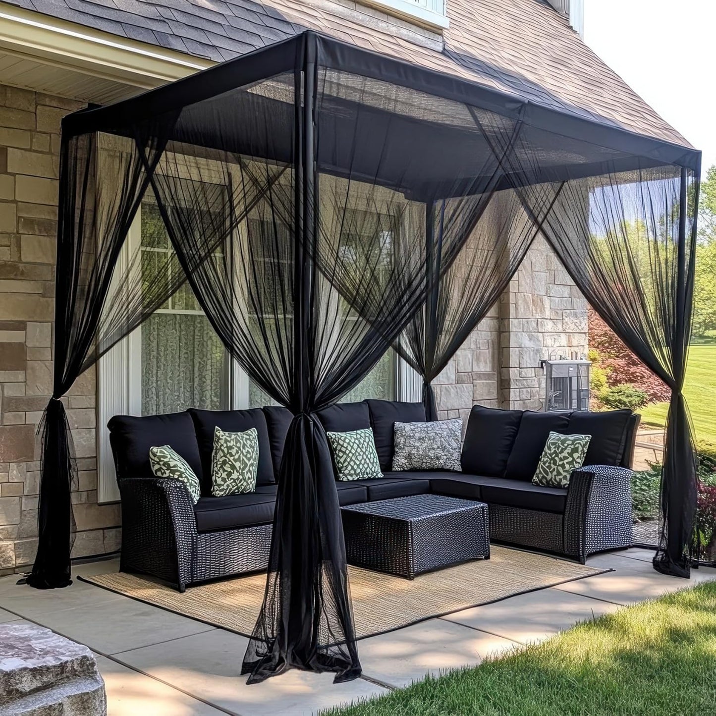 Mosquito Net for Patio 10 x 10 FT | Very Large Sizes & Fabric Designed for Outdoors | Insect House Screen Netting for Gazebo, Porch & Garden Terrace | Black Outside Canopy Bug Protection