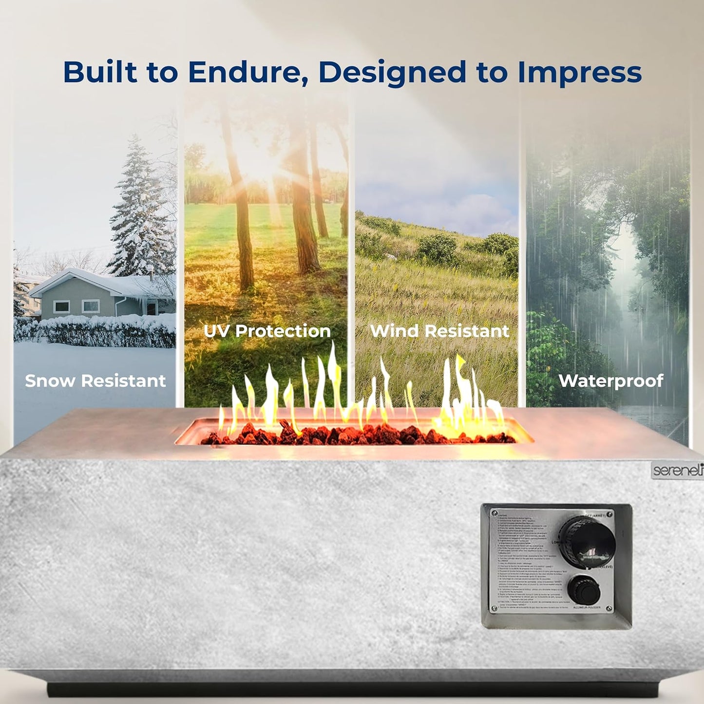 SereneLife Propane Fire Pit Table, 40,000 BTU Outdoor Square Gas Fire Pit with Cover, Weather-Resistant Metal, Adjustable Flame, Lava Rock Set, Ideal for Patio, Backyard & Terrace (30” x 30” x 11”)